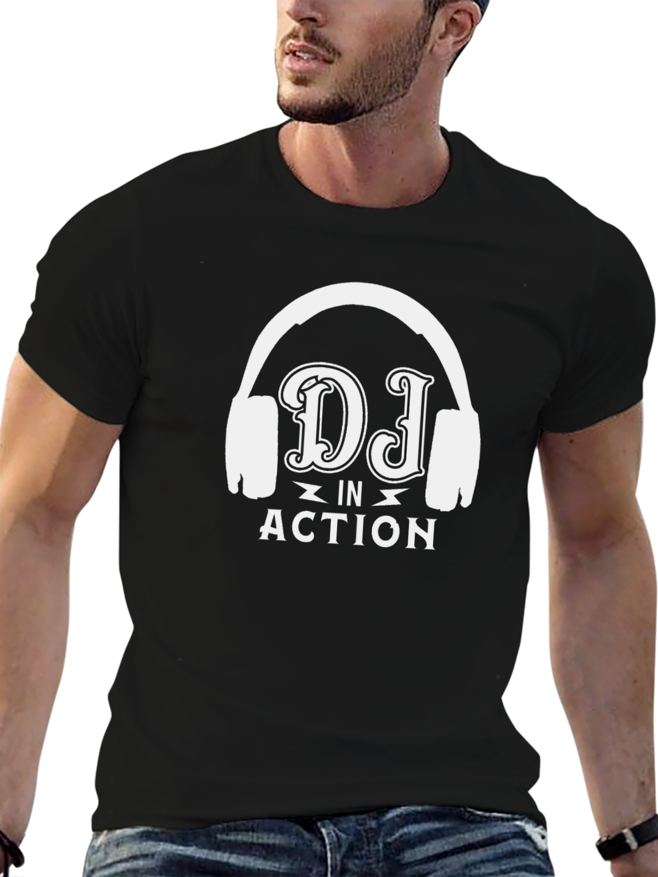 DJ in Action Graphic T-Shirt - Black