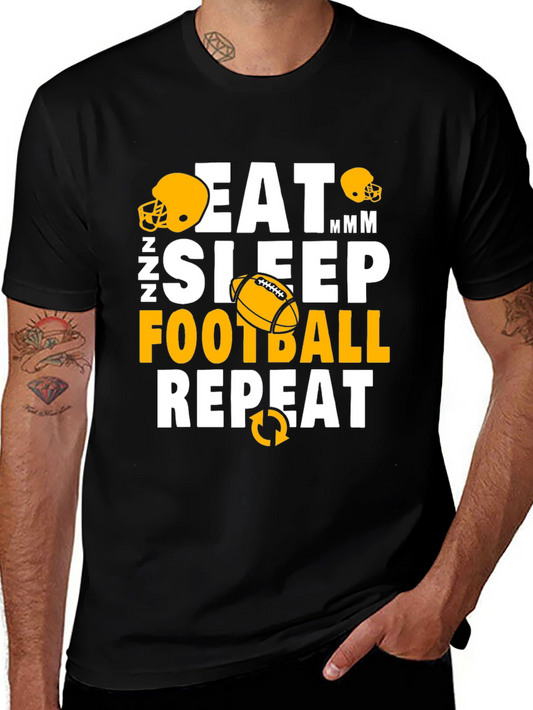 Eat Sleep Football Repeat Black Graphic T-Shirt