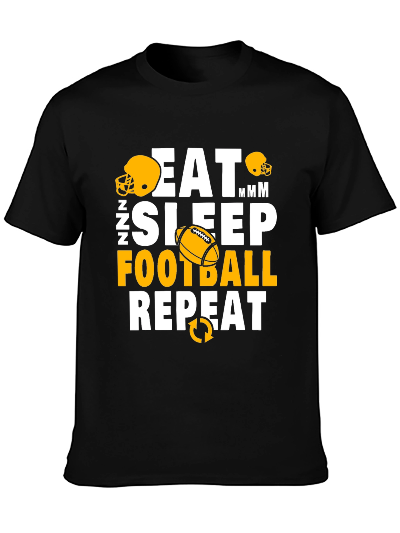 Eat Sleep Football Repeat Black Graphic T-Shirt