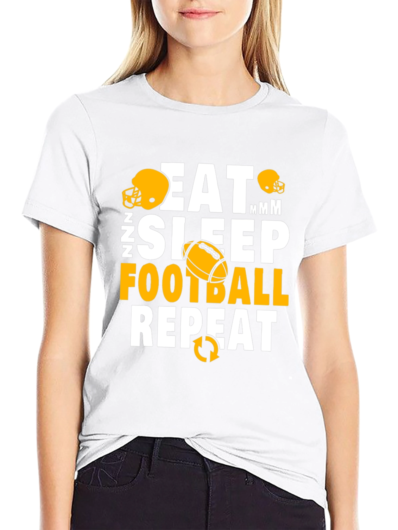 Eat Sleep Football Repeat Black Graphic T-Shirt