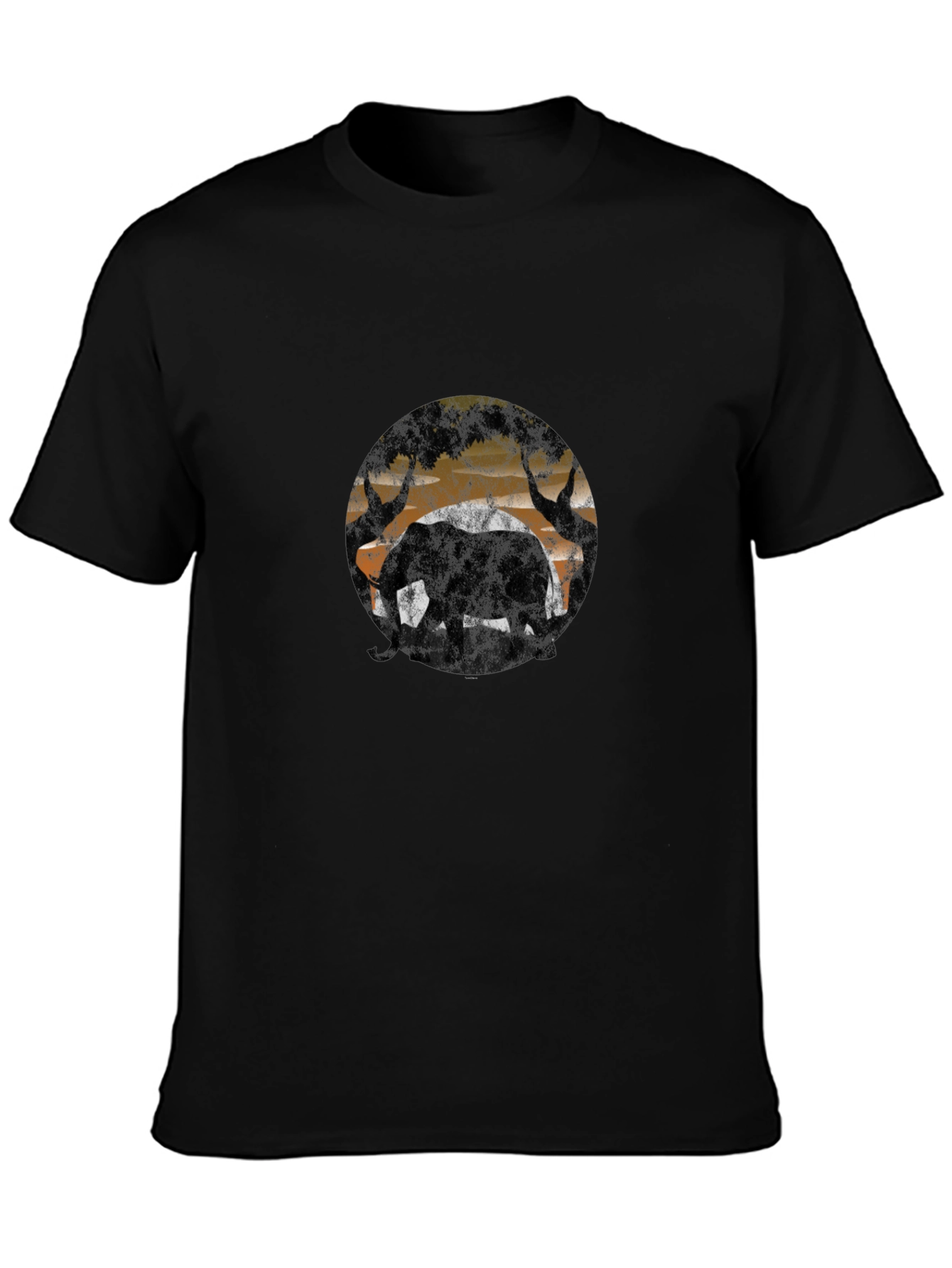 Elephant Silhouette Graphic Tee - Black Cotton Blend T-Shirt