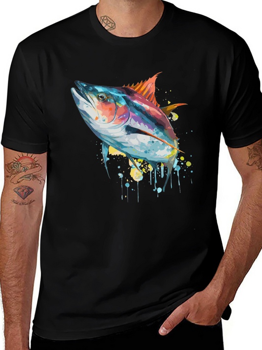 Stylish Tuna Fish Graphic Tee - Black