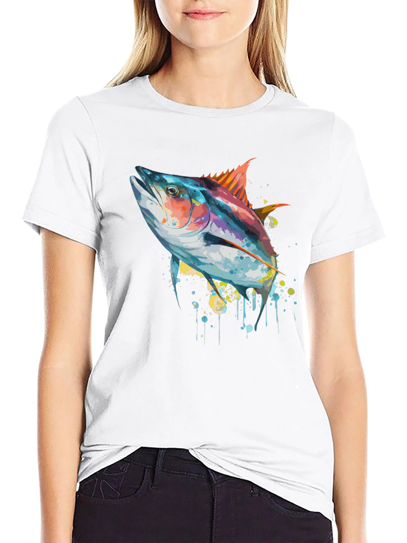 Stylish Tuna Fish Graphic Tee - Black