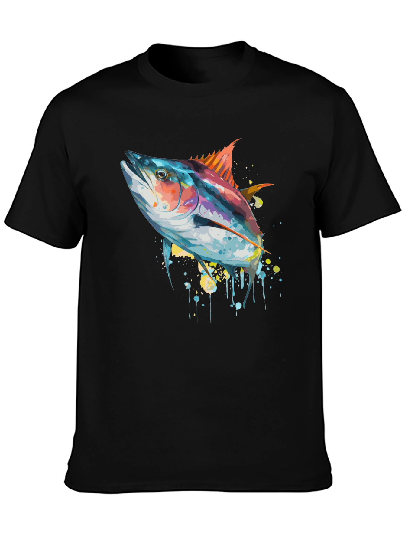 Stylish Tuna Fish Graphic Tee - Black