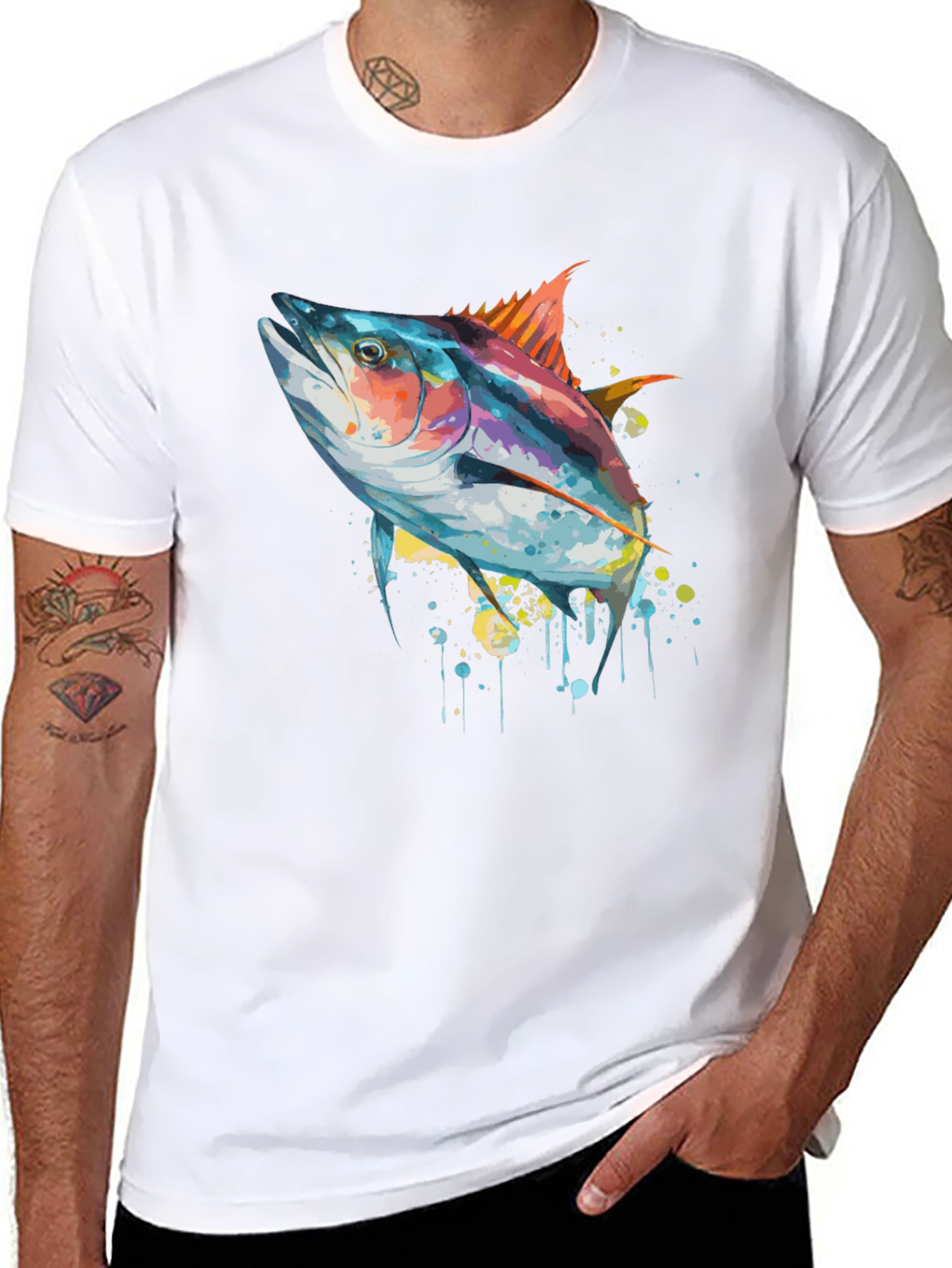 Stylish Tuna Fish Graphic Tee - Black