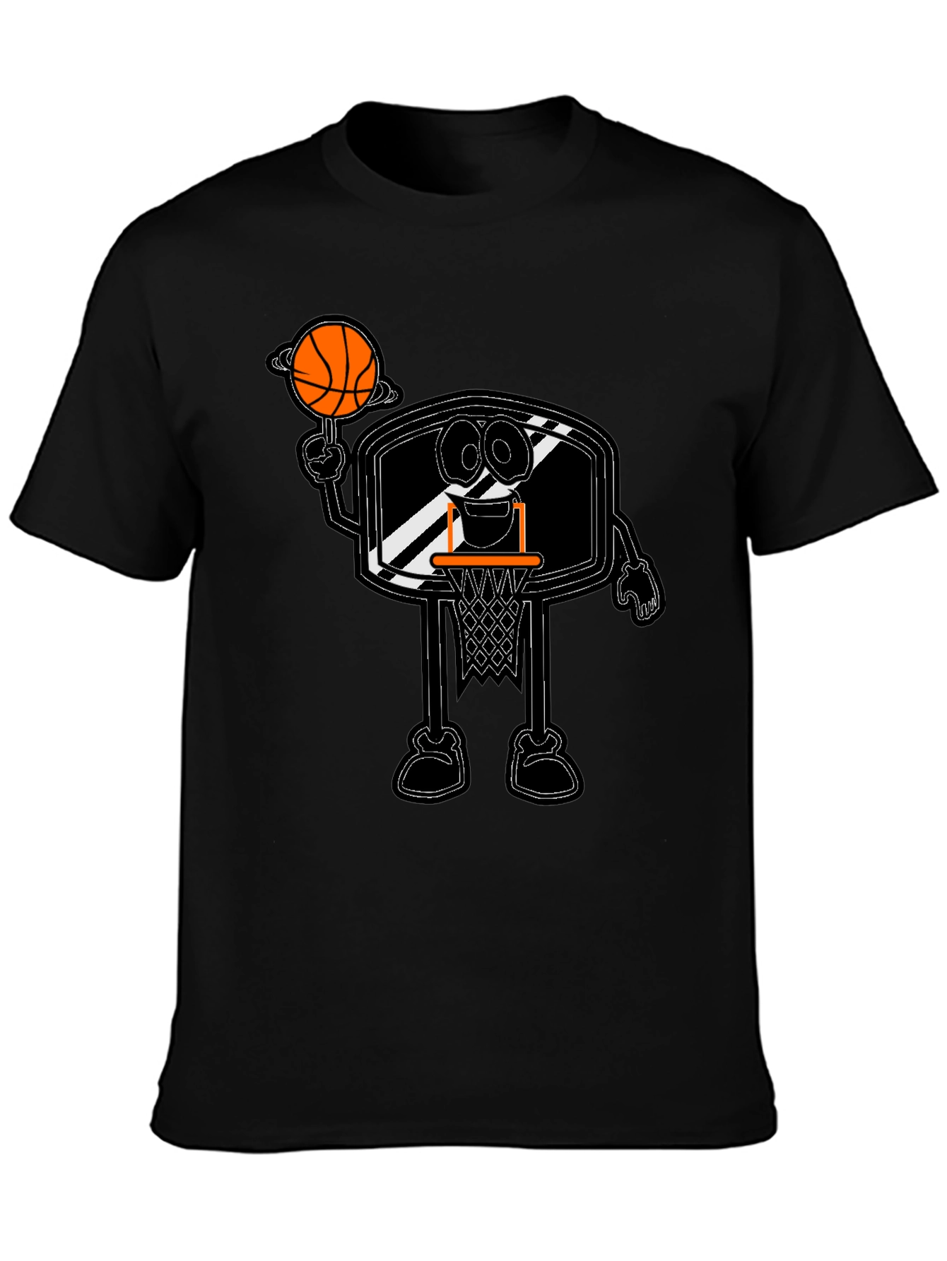 Cartoon Basketball Hoop Black T-Shirt