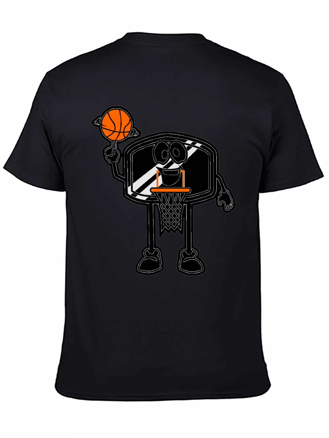 Cartoon Basketball Hoop Black T-Shirt