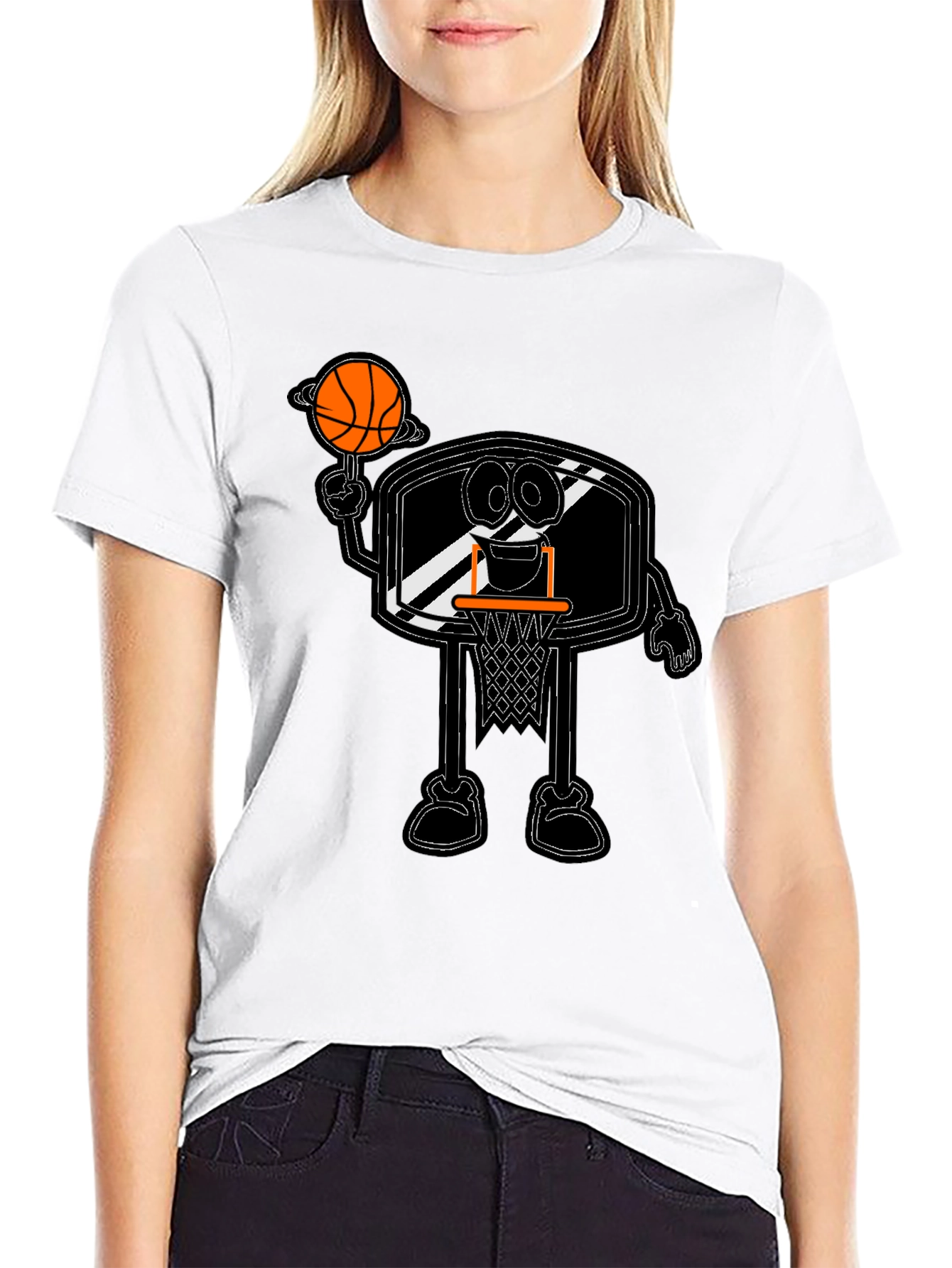 Cartoon Basketball Hoop Black T-Shirt