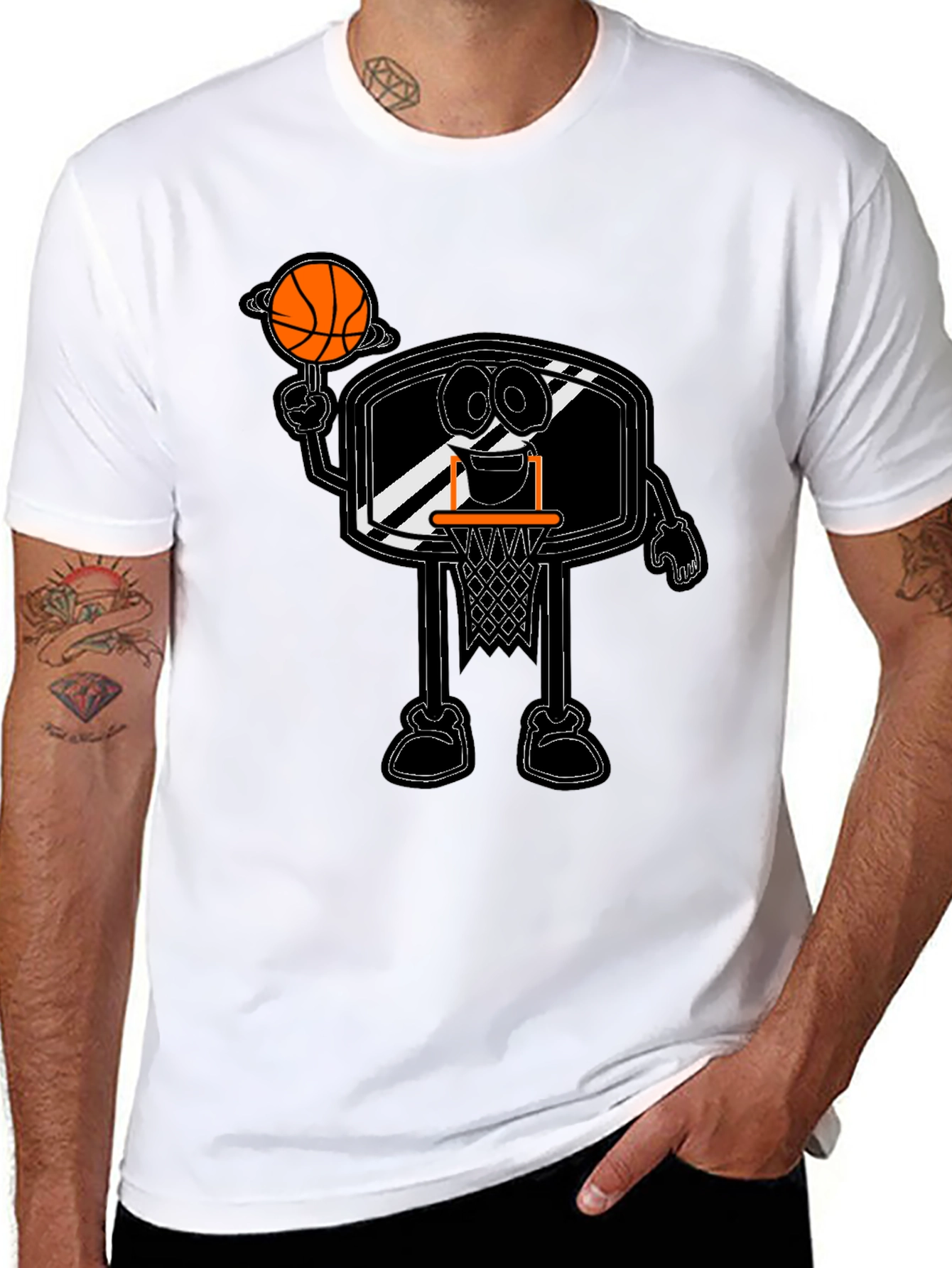 Cartoon Basketball Hoop Black T-Shirt