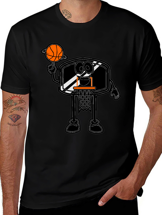 Cartoon Basketball Hoop Black T-Shirt