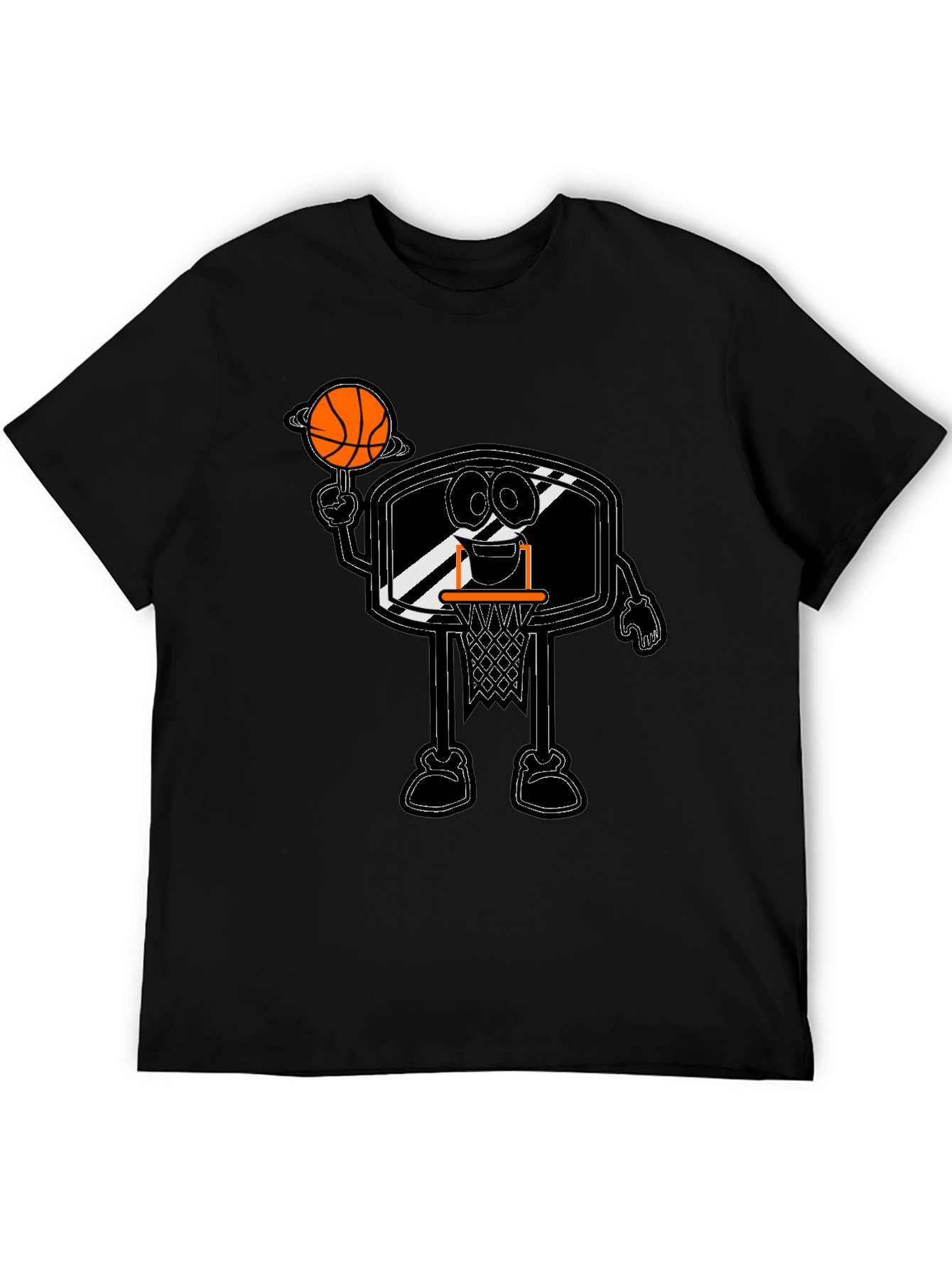 Cartoon Basketball Hoop Black T-Shirt