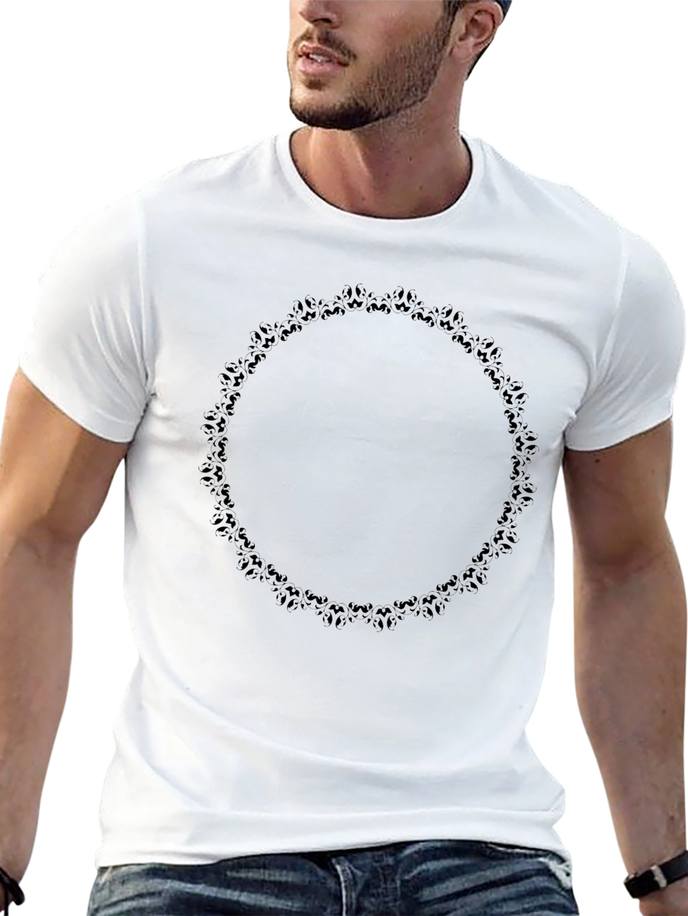 Elegant Black T-Shirt with Subtle Circular Design