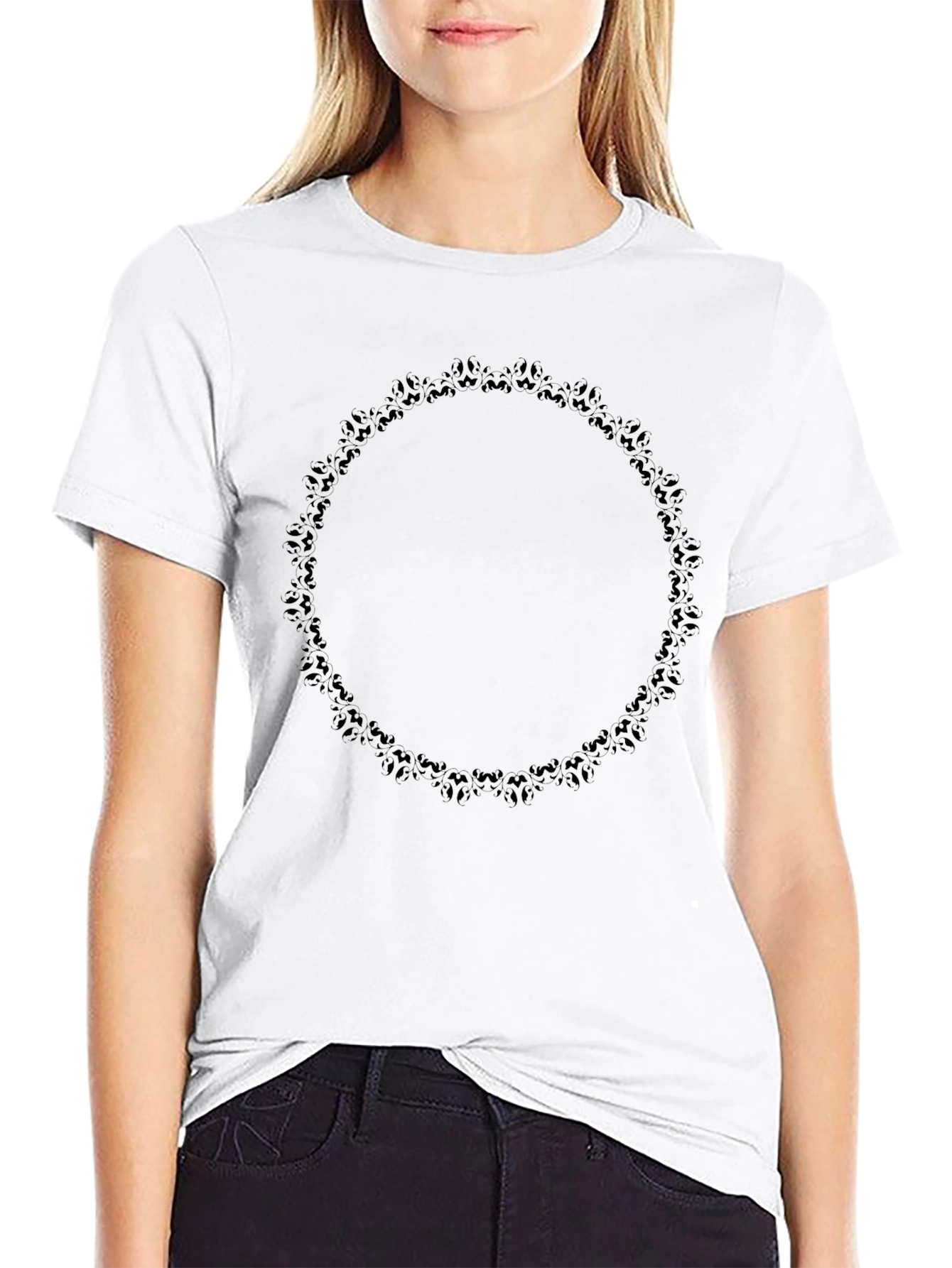 Elegant Black T-Shirt with Subtle Circular Design