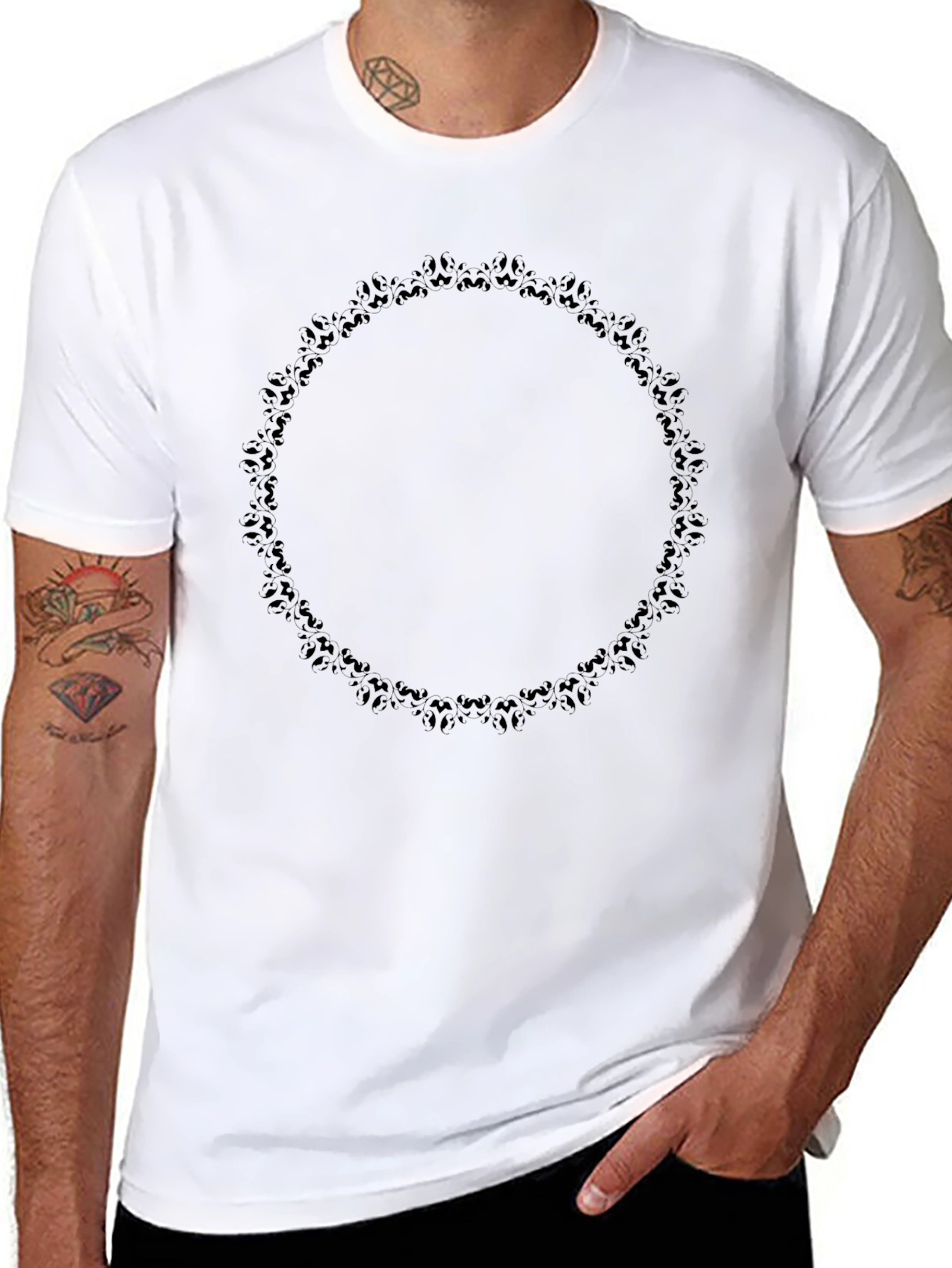 Elegant Black T-Shirt with Subtle Circular Design
