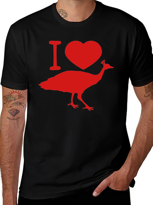 I Love Peacock Tee - Black Graphic T-Shirt