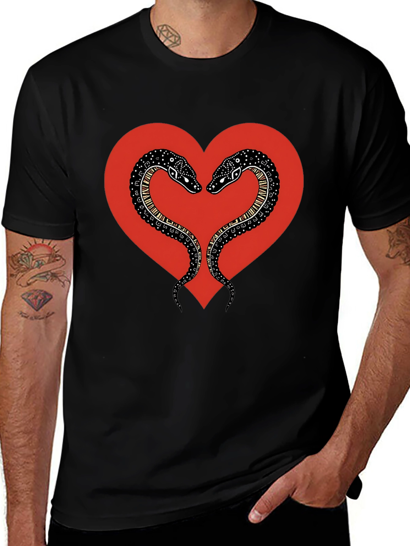 Snake Heart Graphic Tee - Black Cotton T-Shirt