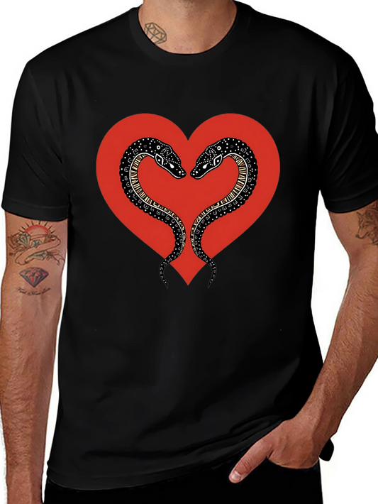 Snake Heart Graphic Tee - Black Cotton T-Shirt