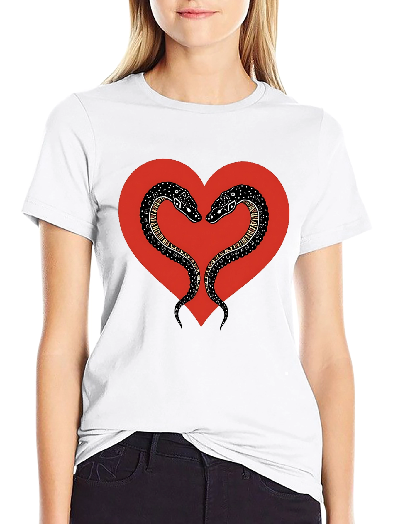 Snake Heart Graphic Tee - Black Cotton T-Shirt