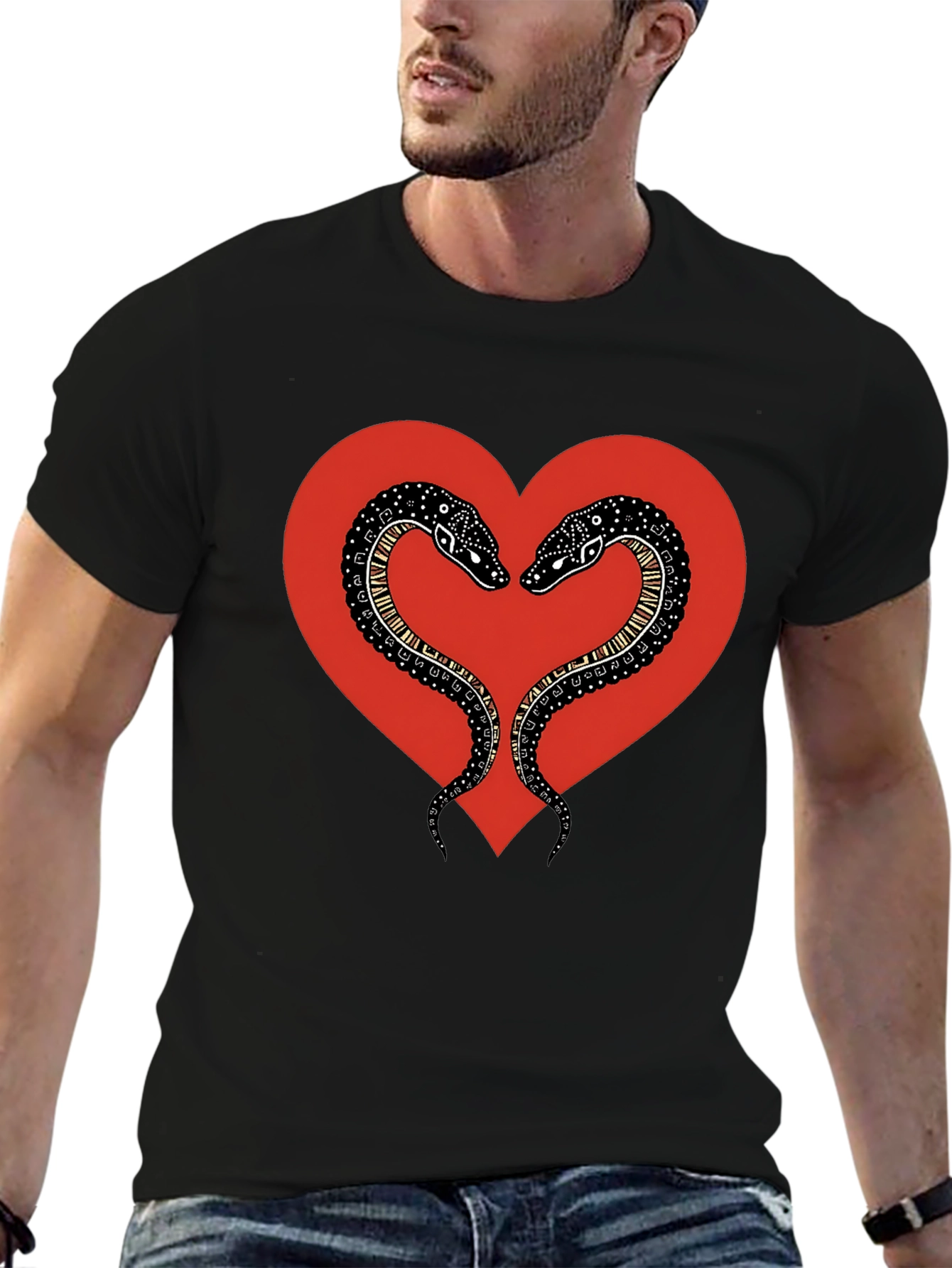Snake Heart Graphic Tee - Black Cotton T-Shirt
