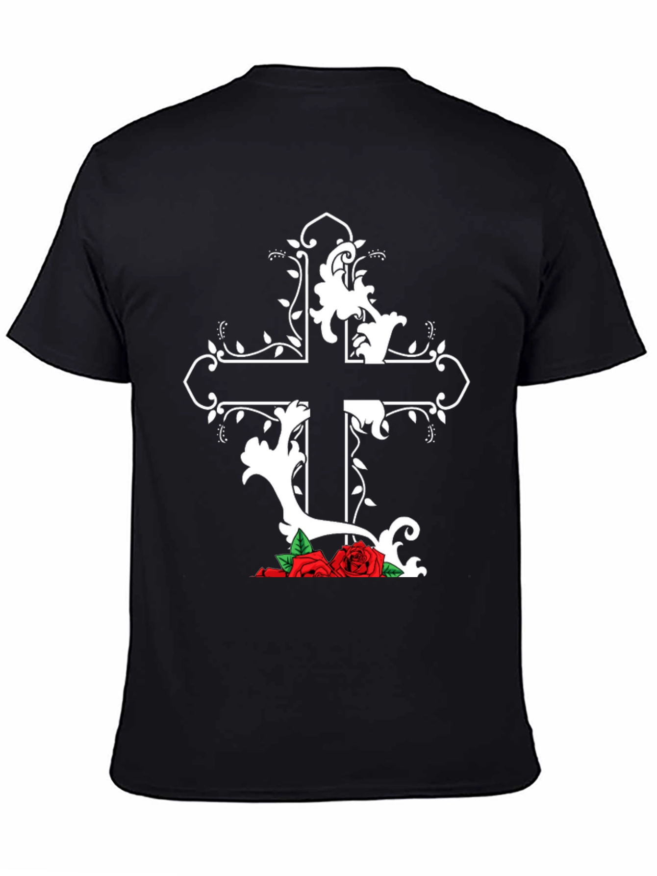 Gothic Cross & Roses Black T-Shirt