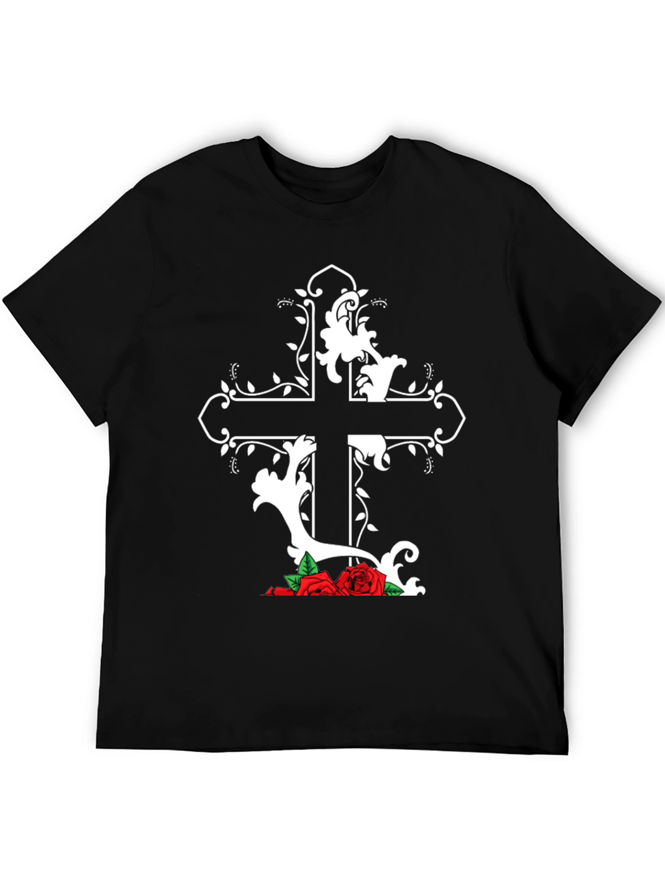 Gothic Cross & Roses Black T-Shirt