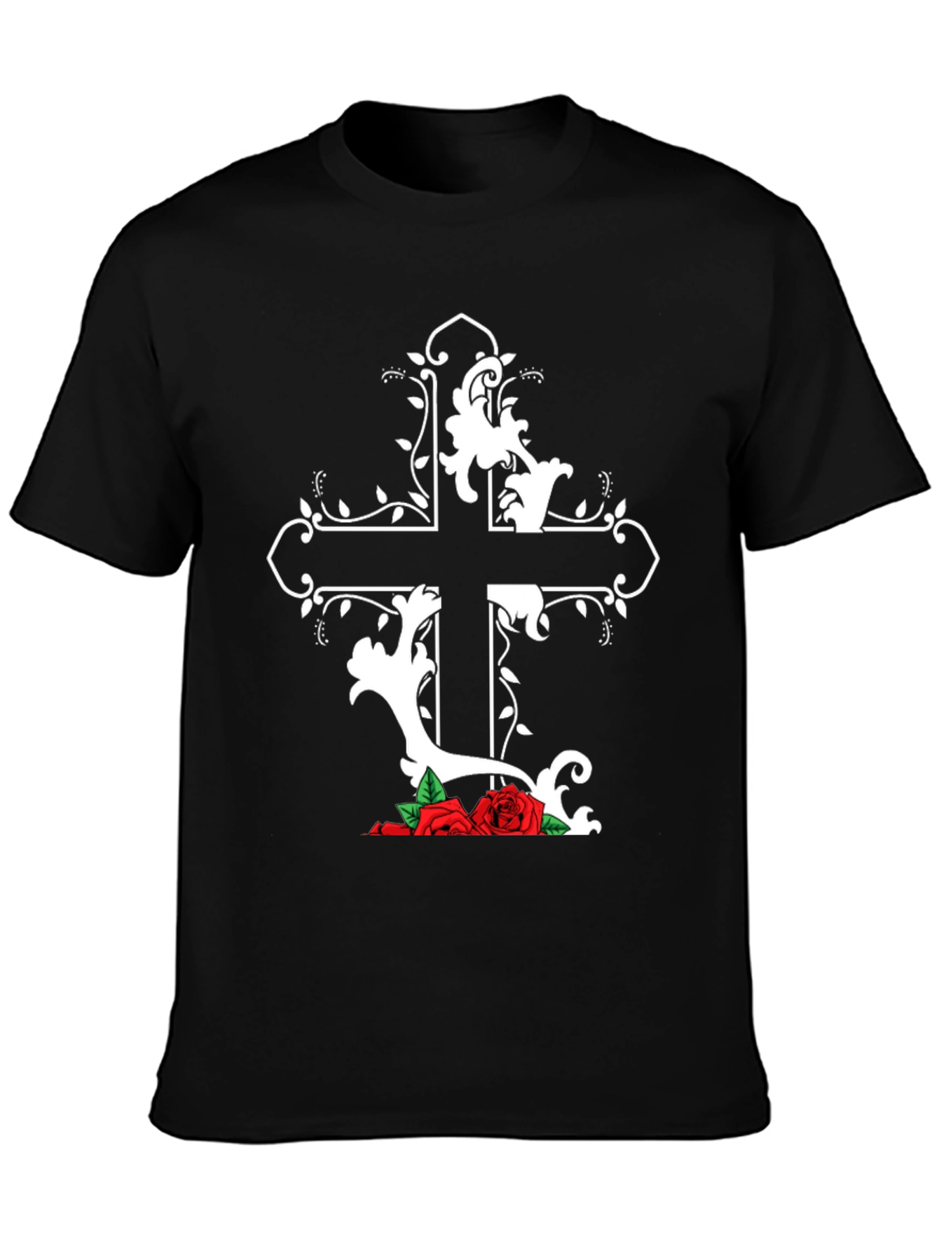 Gothic Cross & Roses Black T-Shirt