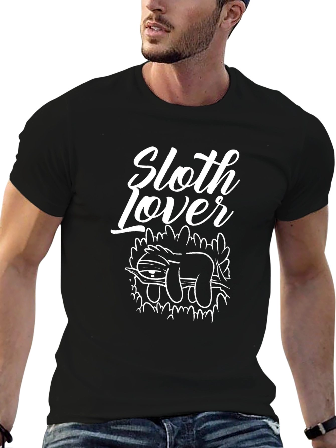 Sloth Lover Graphic Print Black T-Shirt
