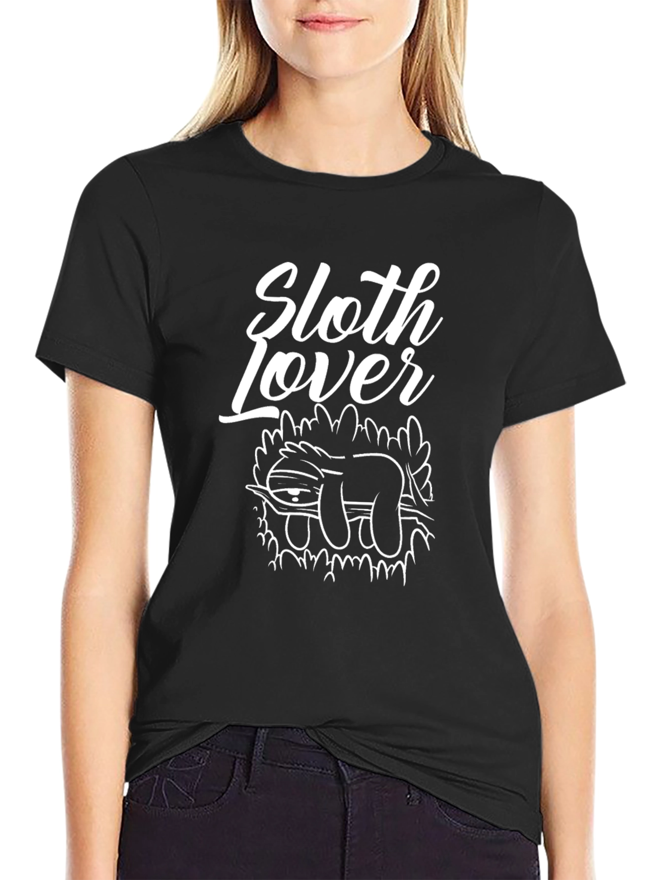 Sloth Lover Graphic Print Black T-Shirt