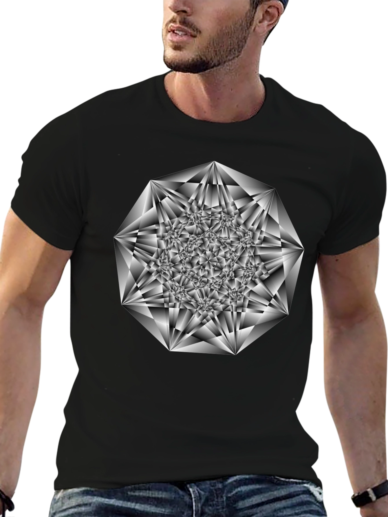 Geometric Diamond Graphic Tee - Black