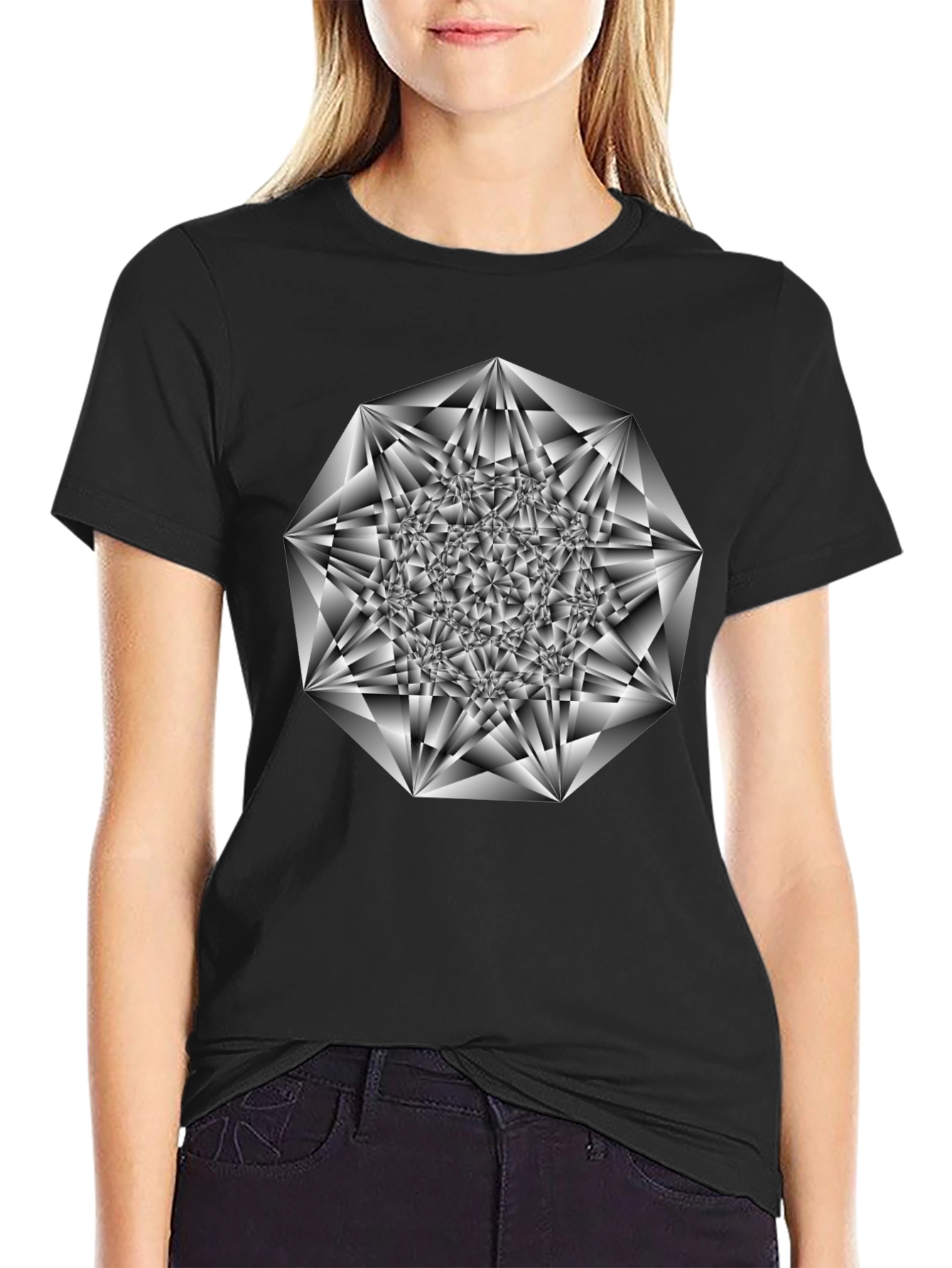 Geometric Diamond Graphic Tee - Black