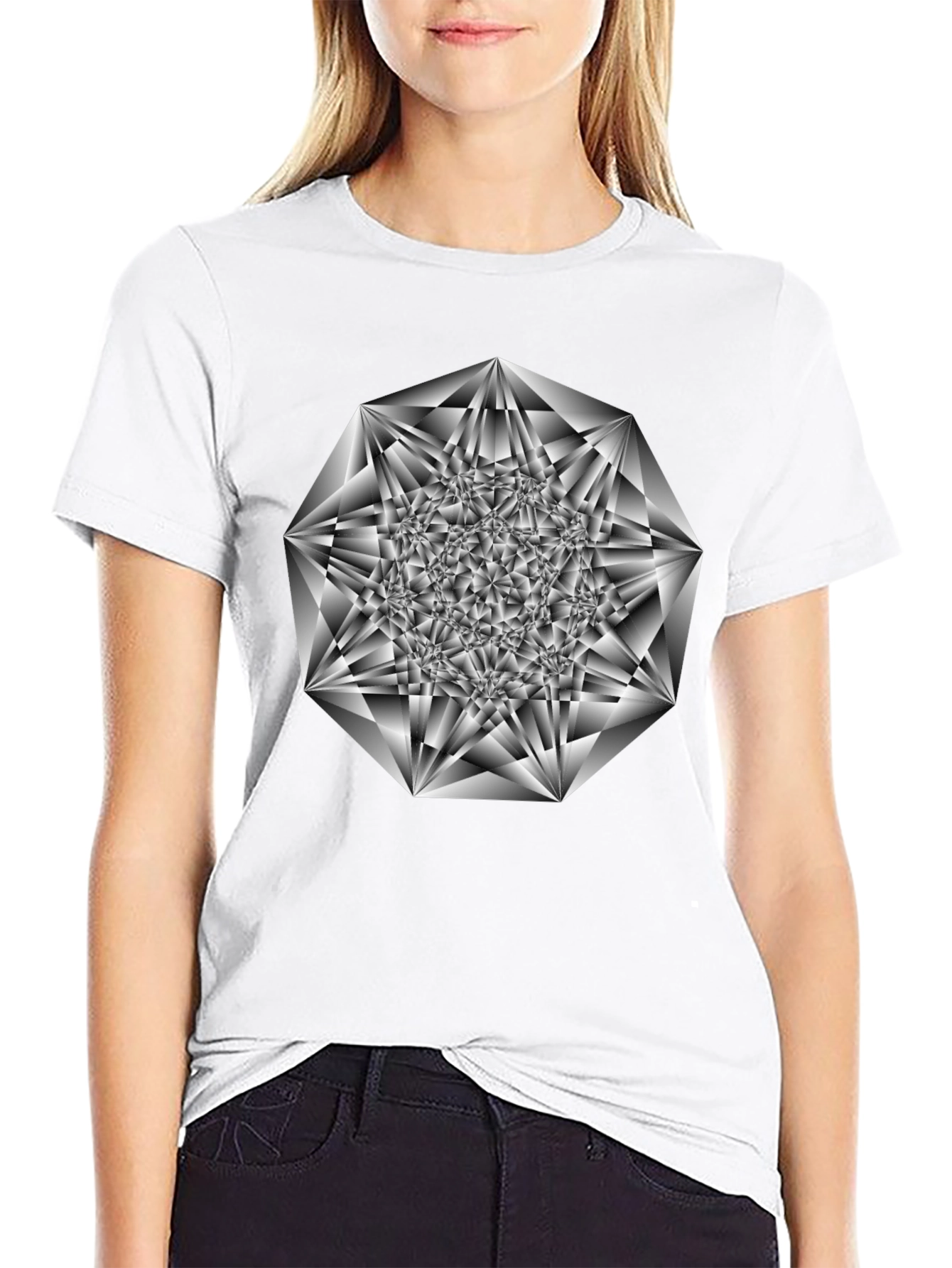 Geometric Diamond Graphic Tee - Black