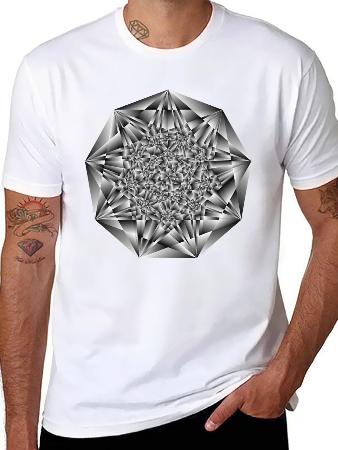 Geometric Diamond Graphic Tee - Black