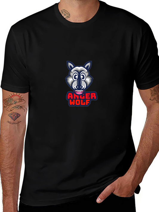Anger Wolf Graphic Print Black T-Shirt