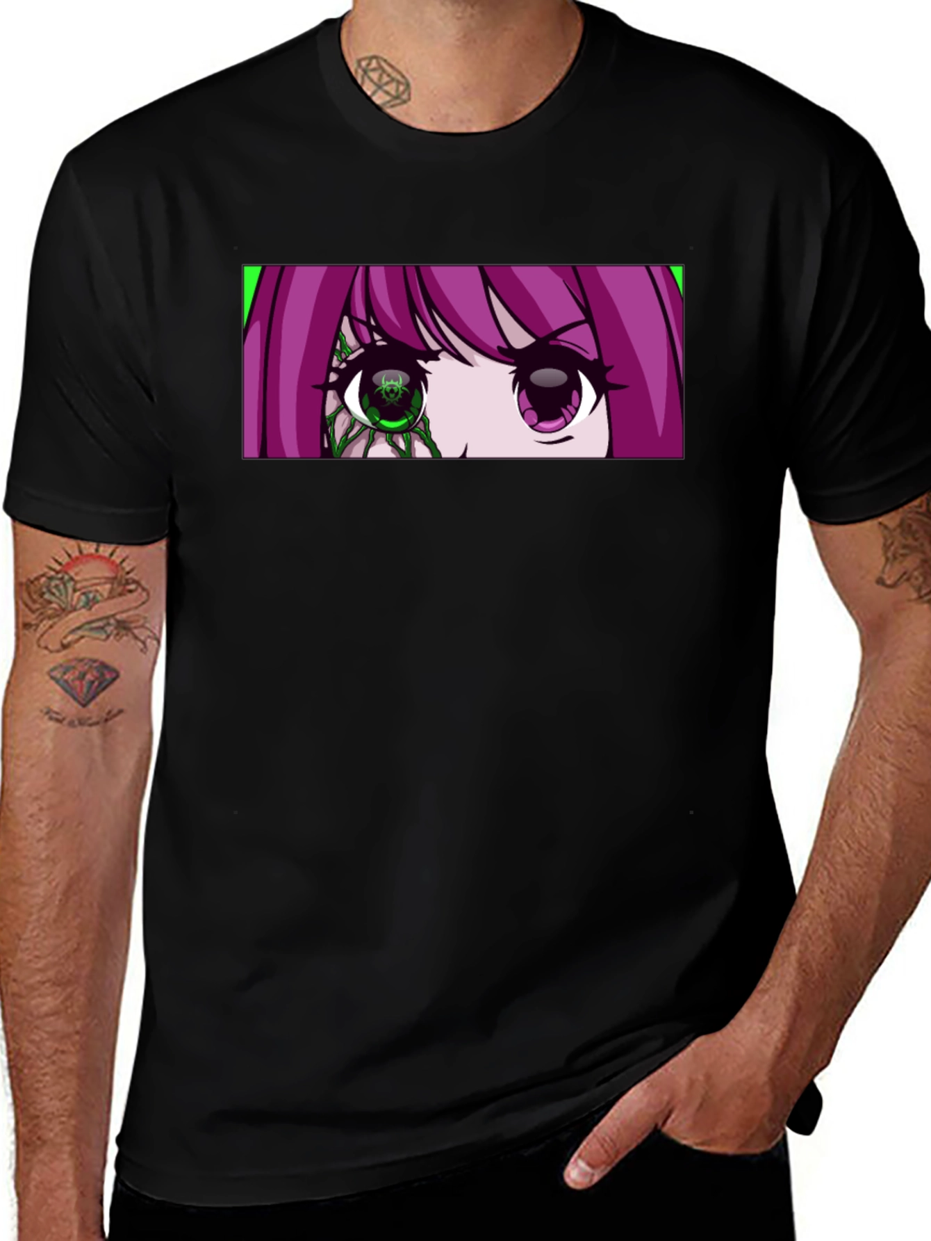 Anime Eyes Graphic Black T-Shirt