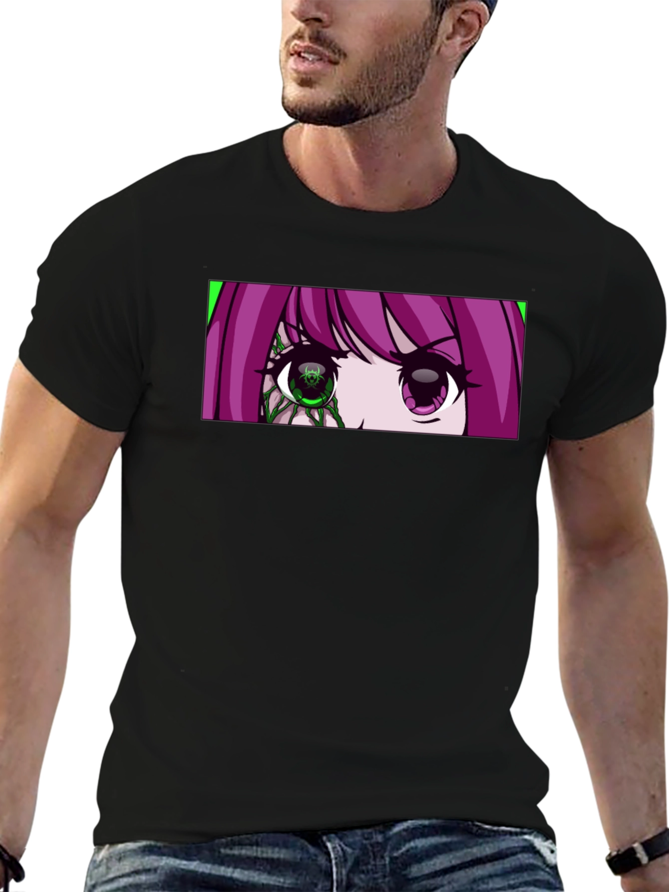 Anime Eyes Graphic Black T-Shirt