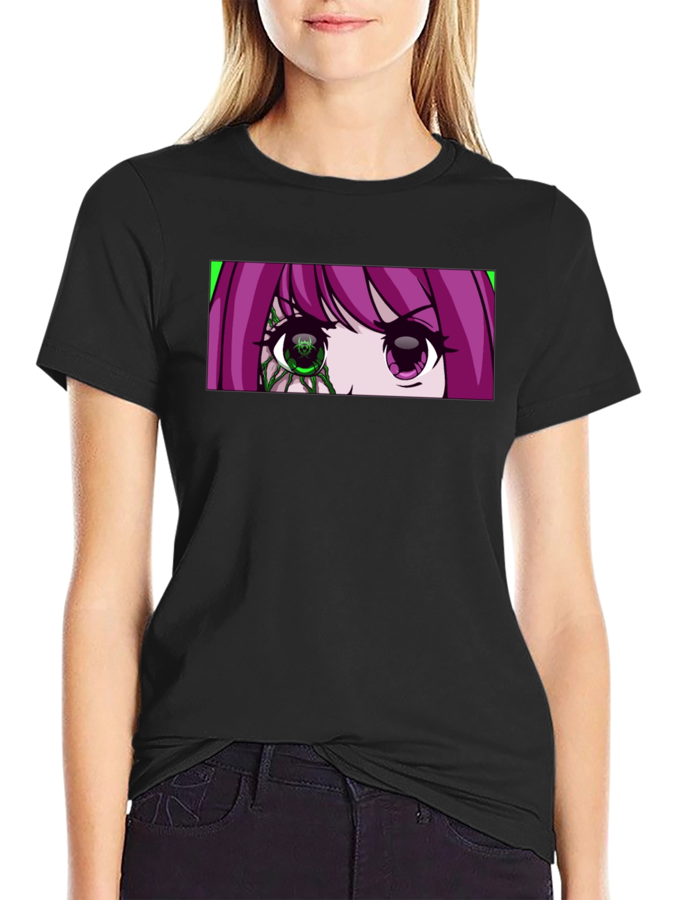 Anime Eyes Graphic Black T-Shirt