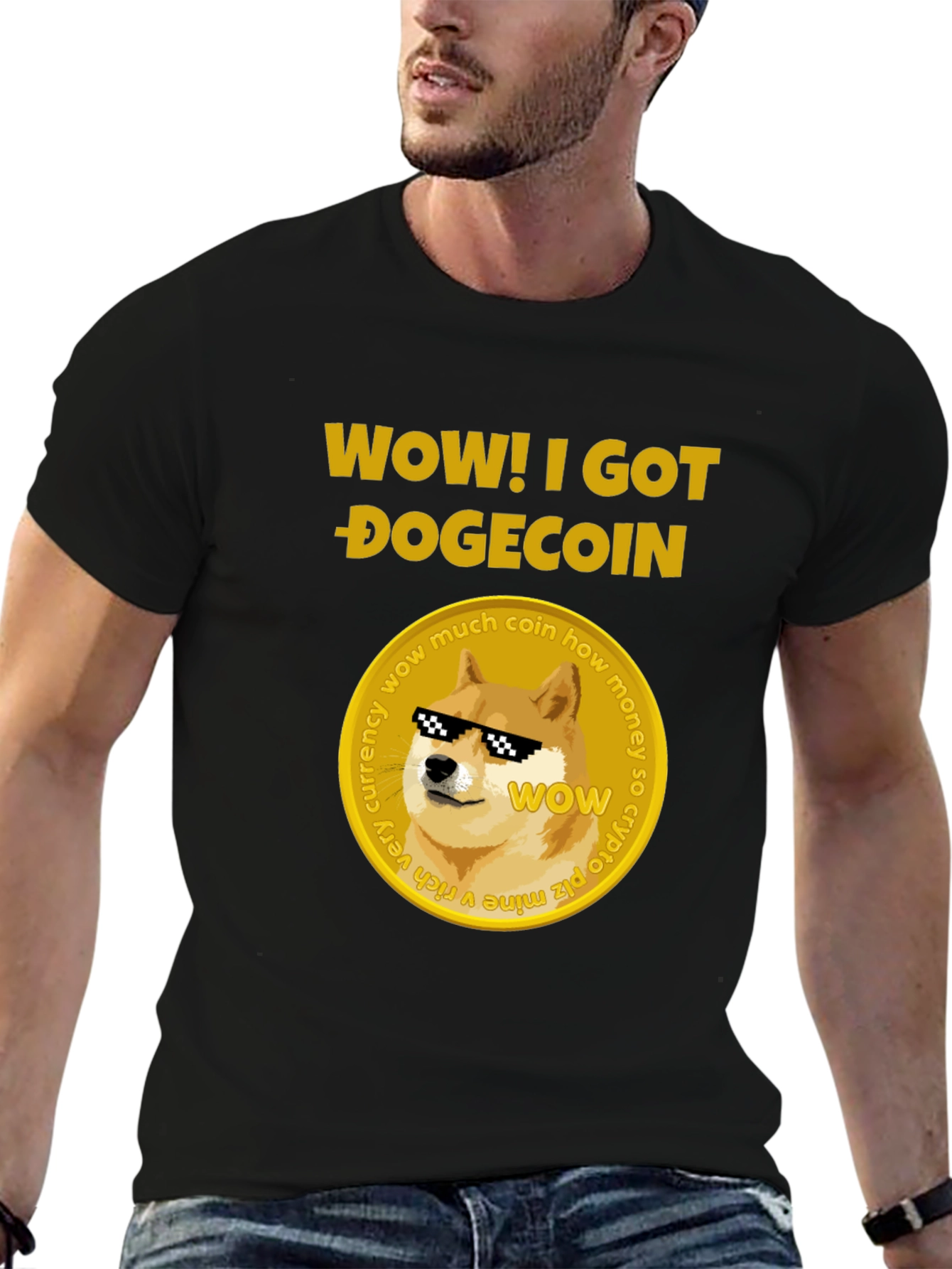 Wow! I Got Dogecoin Black T-Shirt