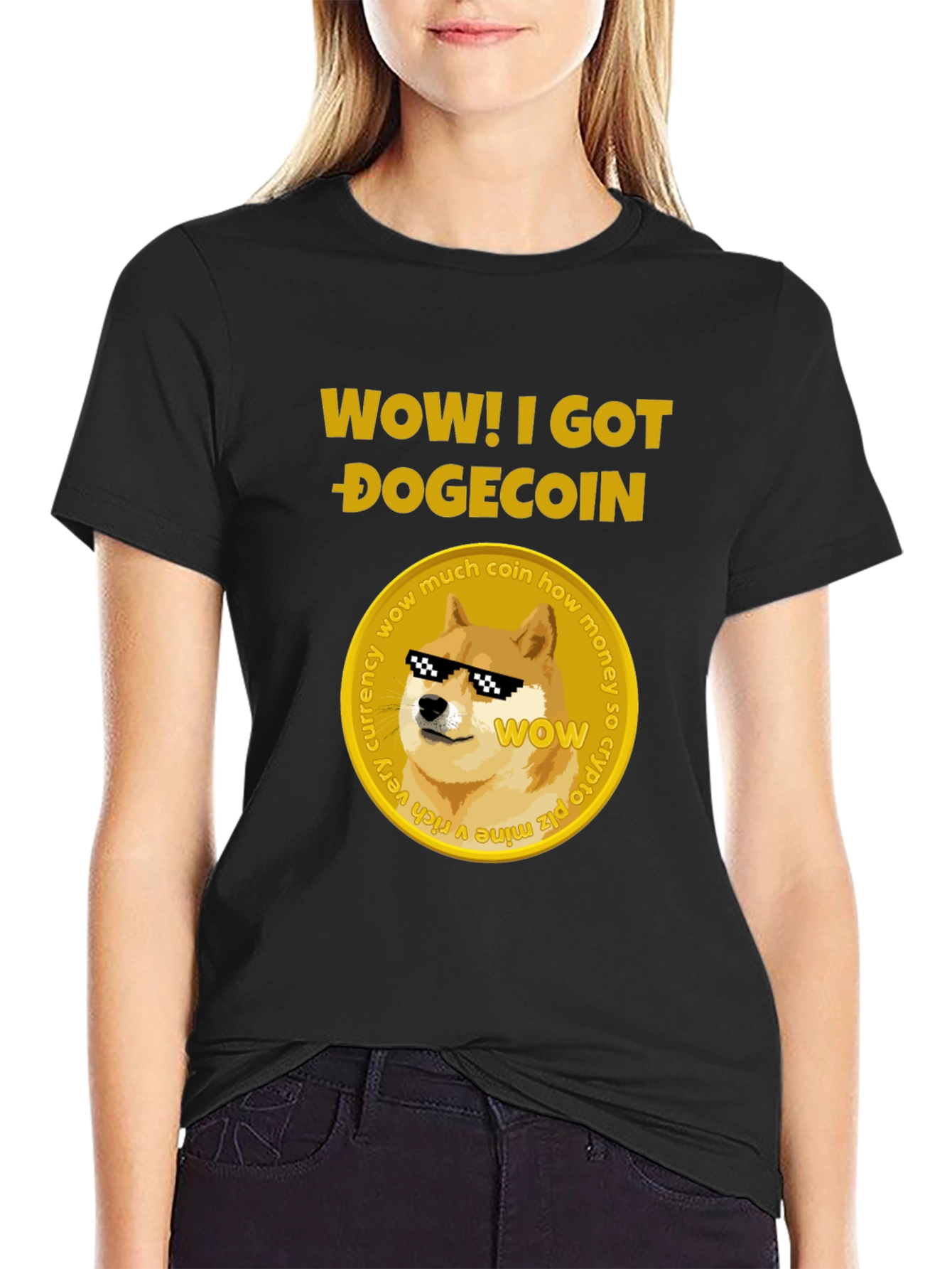 Wow! I Got Dogecoin Black T-Shirt