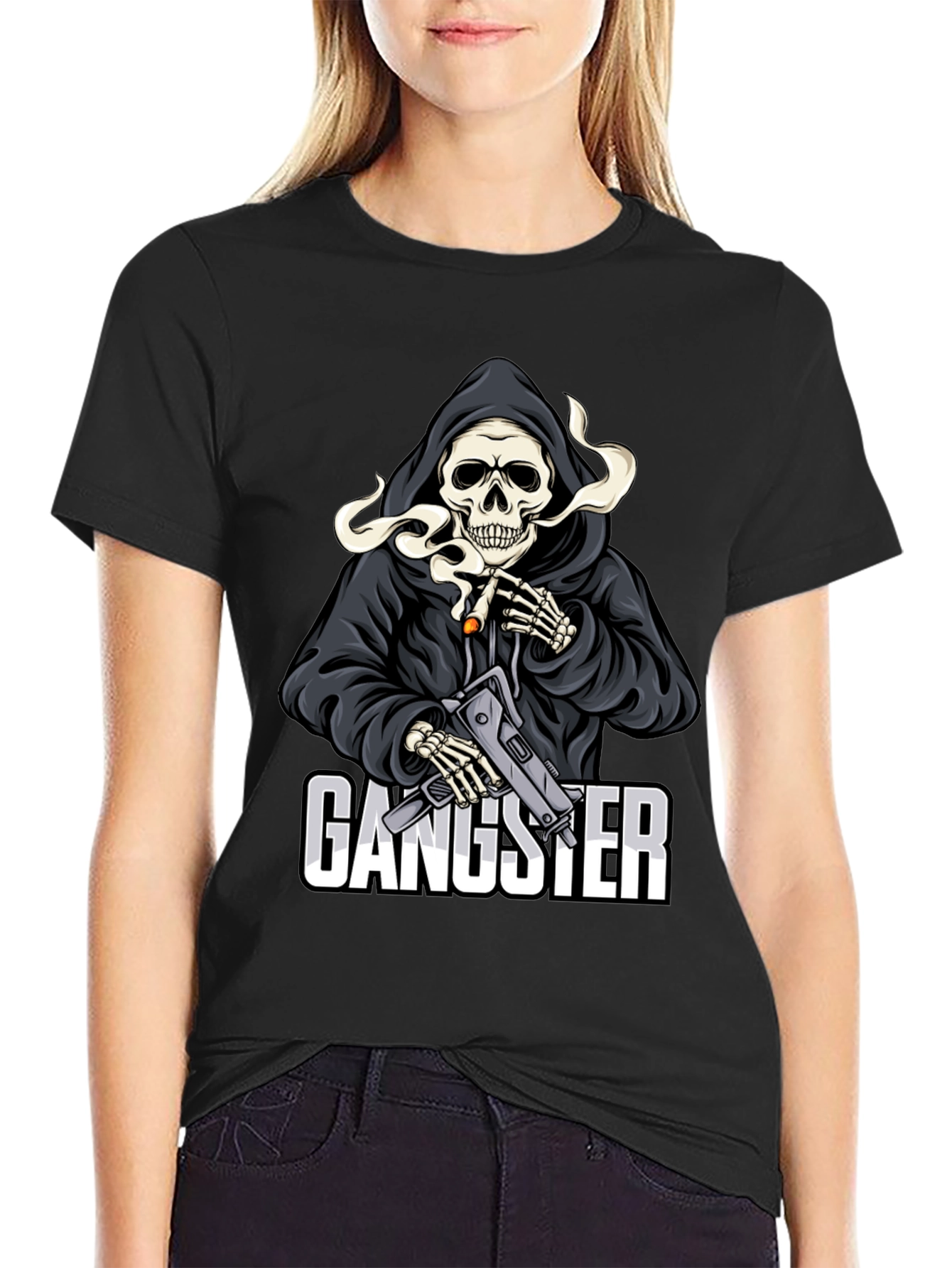 Gangster Grim Reaper Graphic T-Shirt
