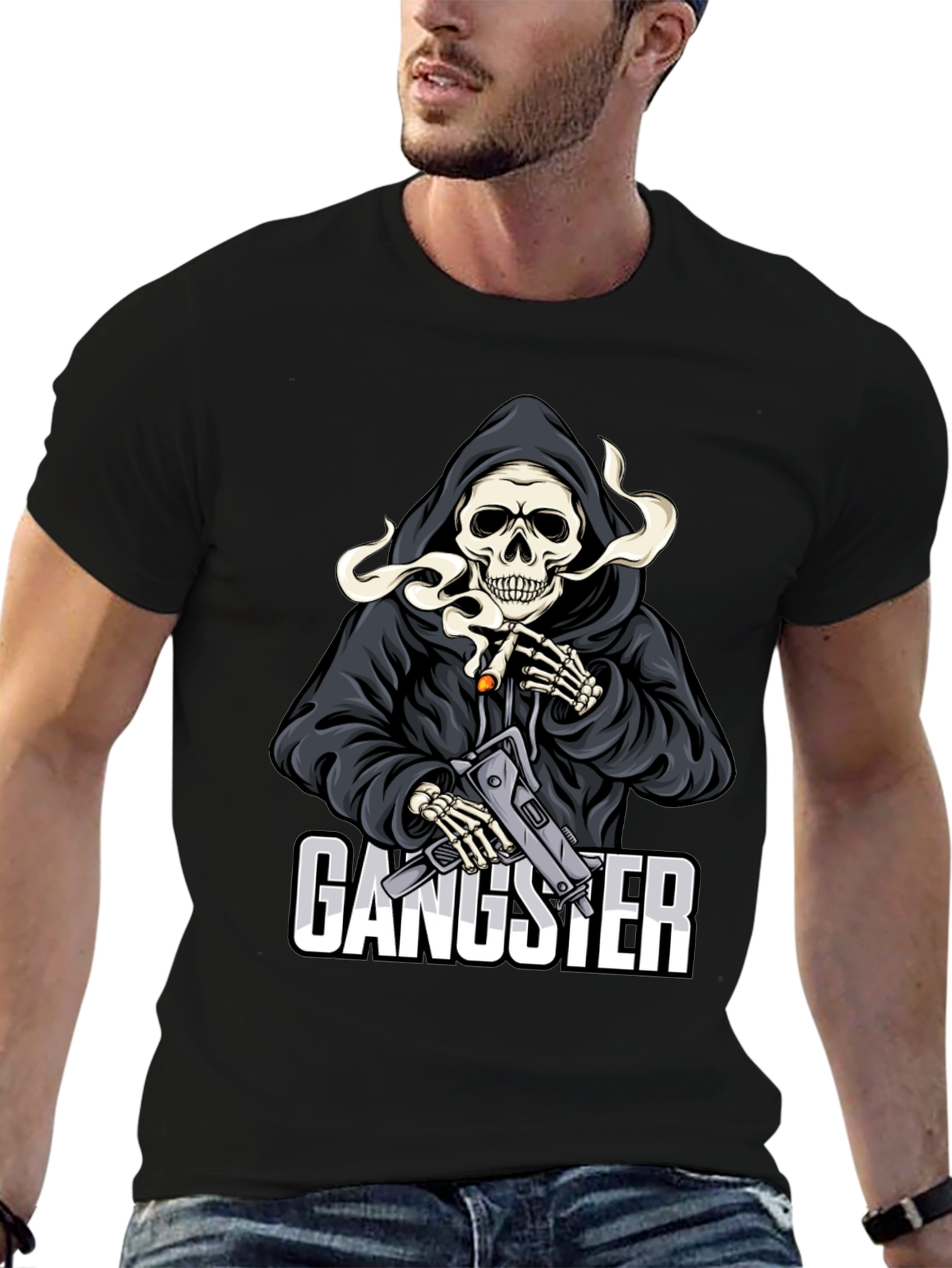 Gangster Grim Reaper Graphic T-Shirt
