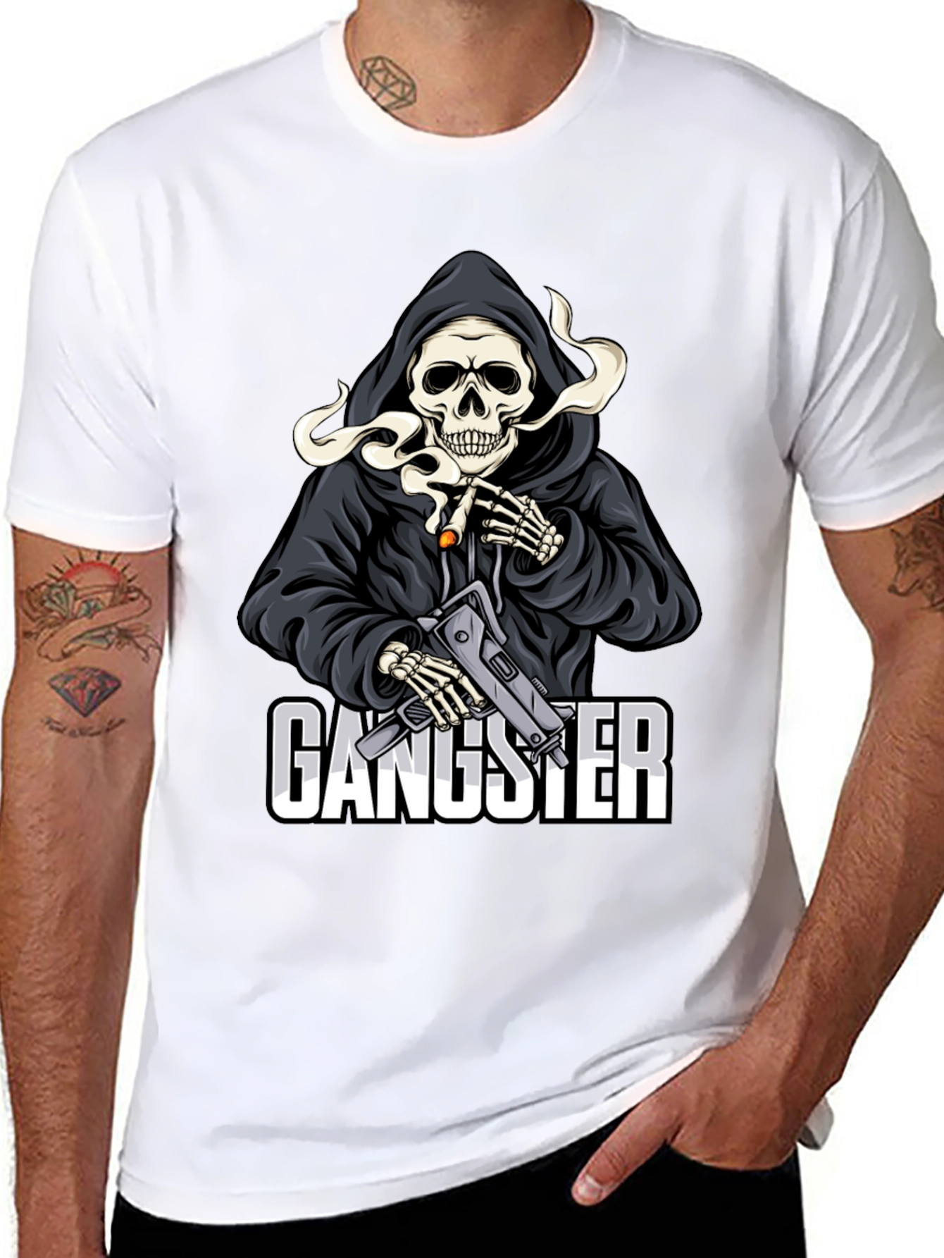 Gangster Grim Reaper Graphic T-Shirt