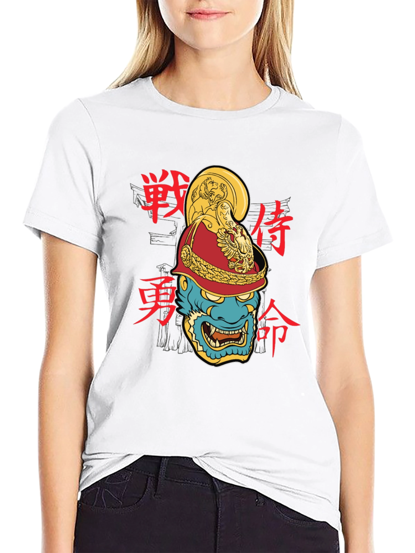 Samurai Warrior Mask Graphic Tee - Black