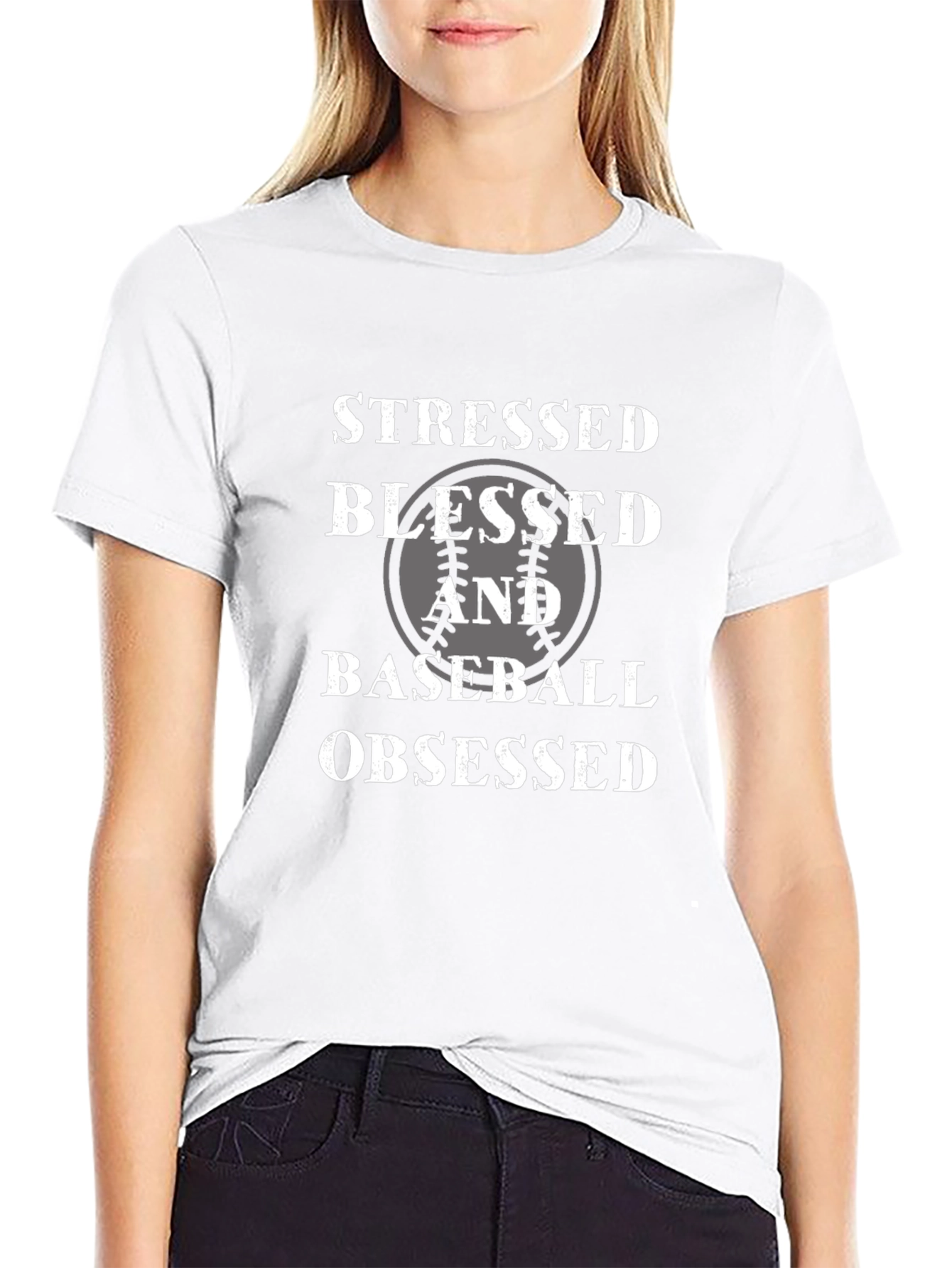 Stressed Blessed Baseball Obsessed Black T-Shirt