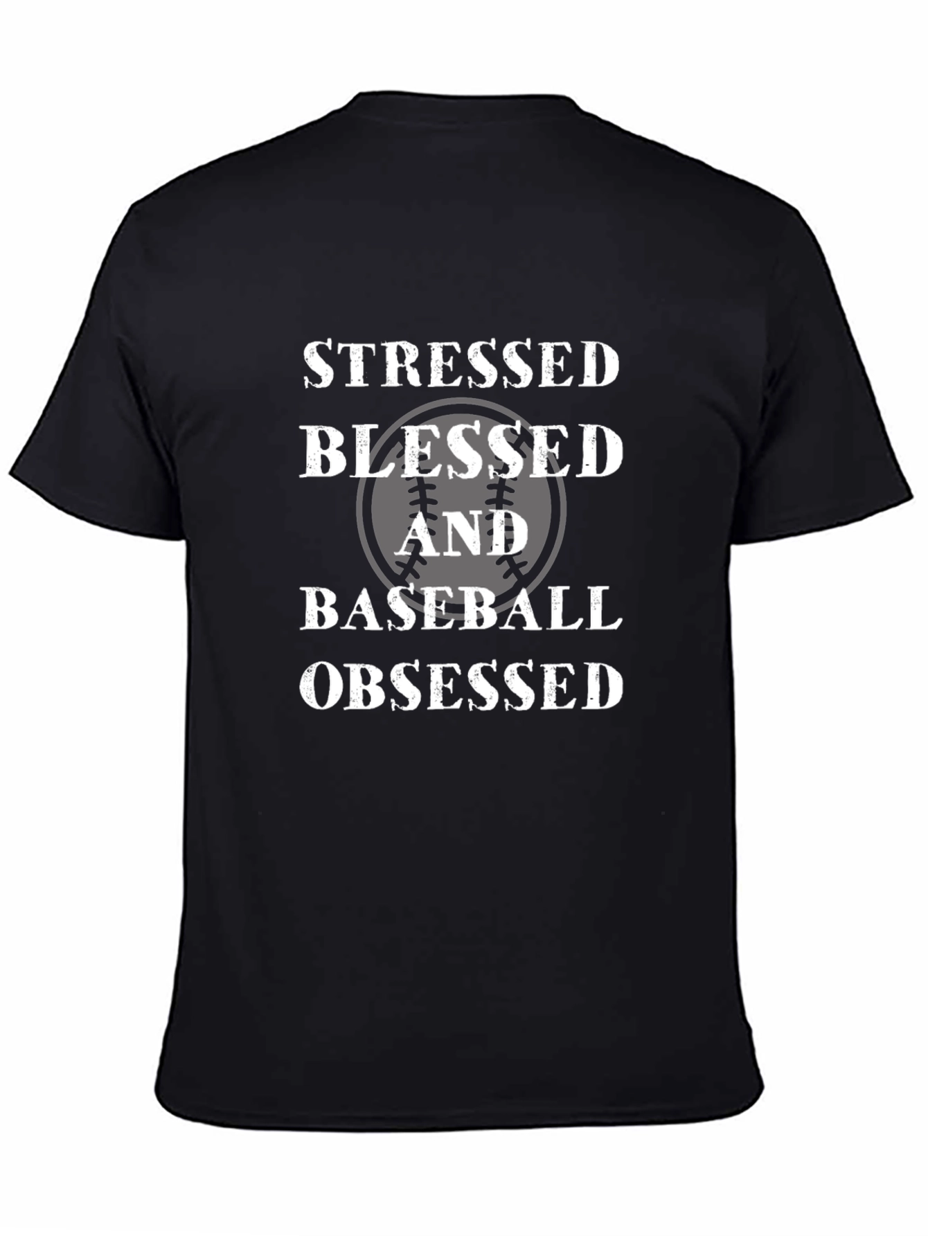Stressed Blessed Baseball Obsessed Black T-Shirt