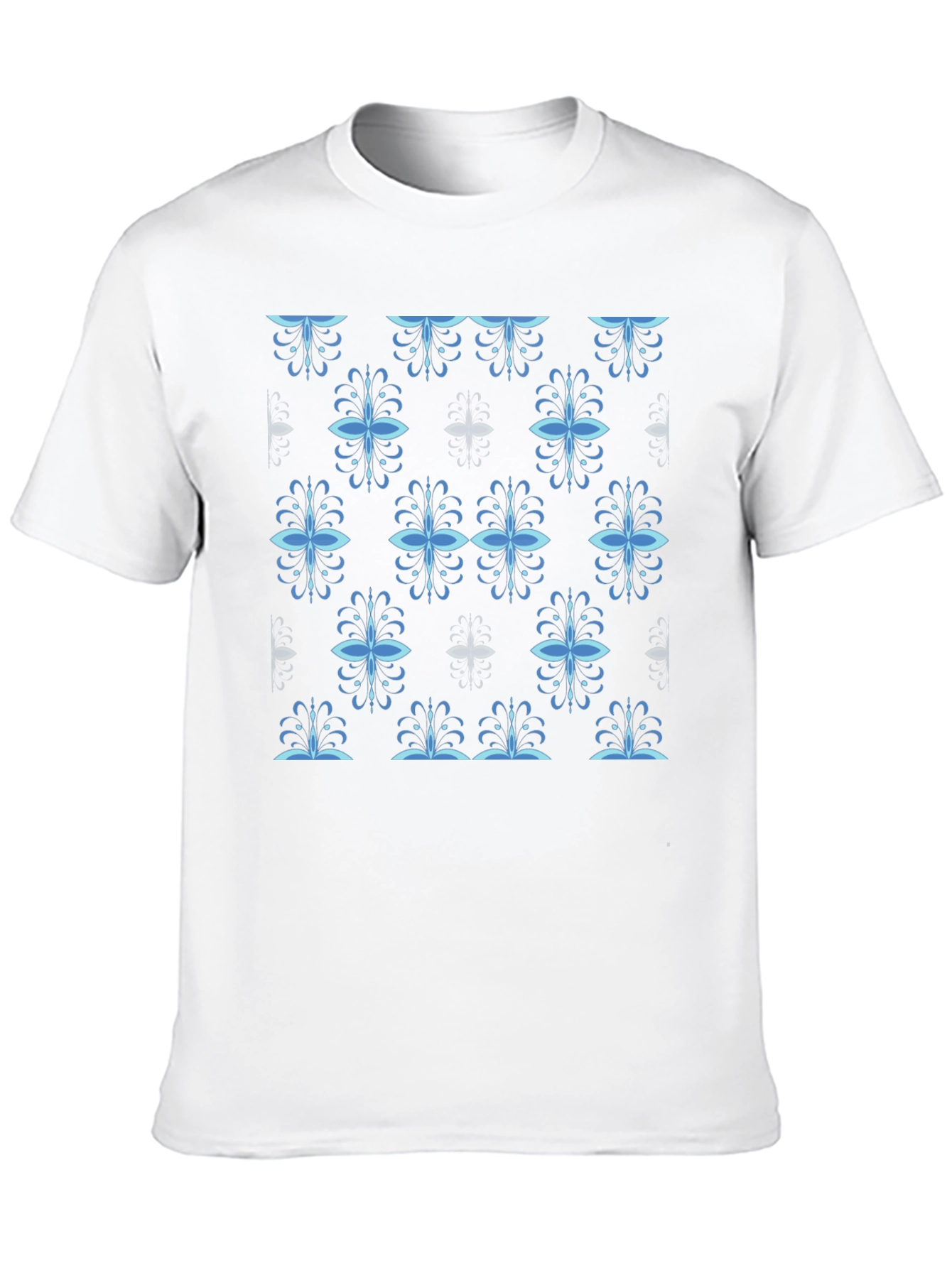 Stylish Black Tee with Blue Floral Pattern