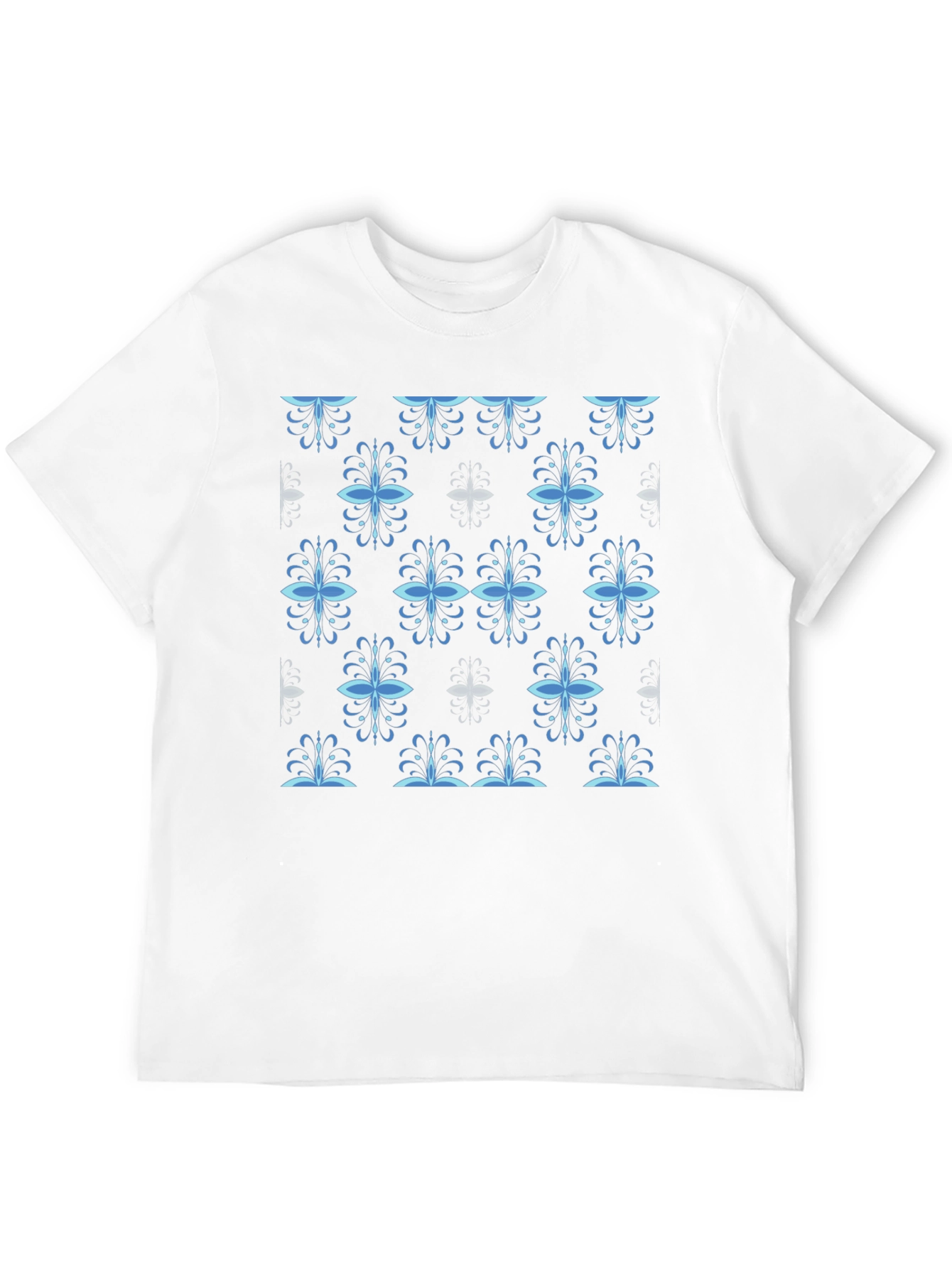 Stylish Black Tee with Blue Floral Pattern