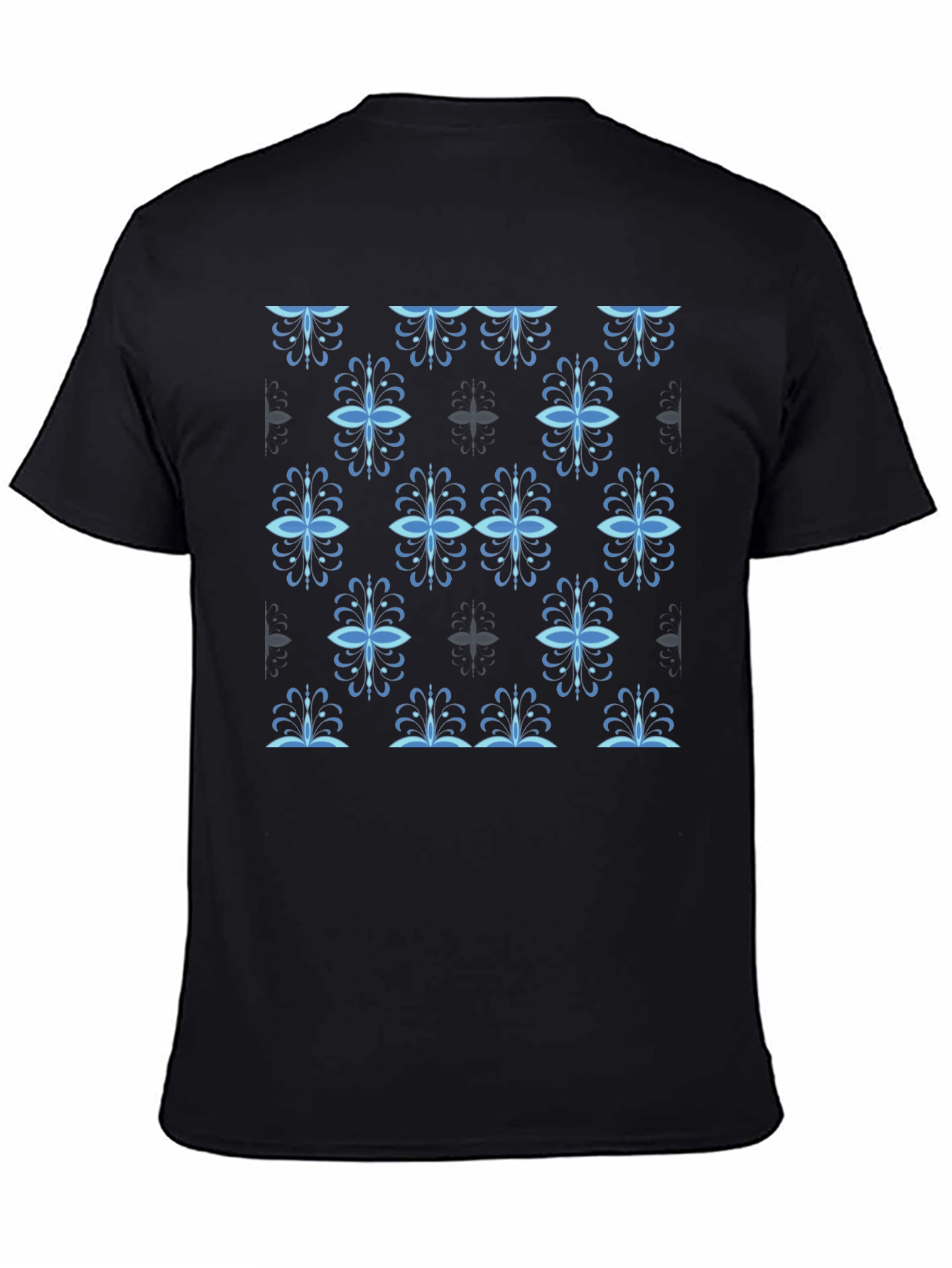 Stylish Black Tee with Blue Floral Pattern
