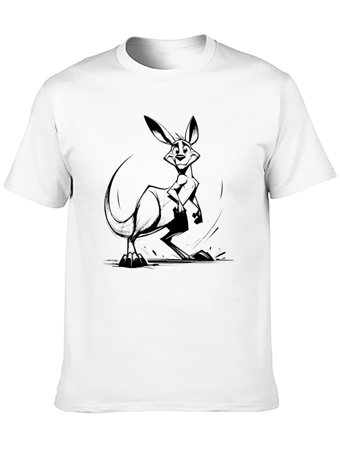 Kangaroo Graphic Tee - Black Cotton Casual T-Shirt