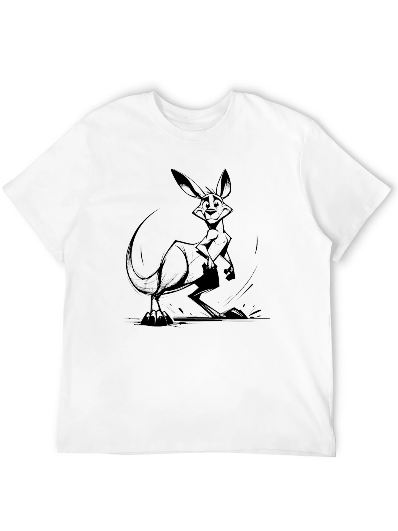 Kangaroo Graphic Tee - Black Cotton Casual T-Shirt