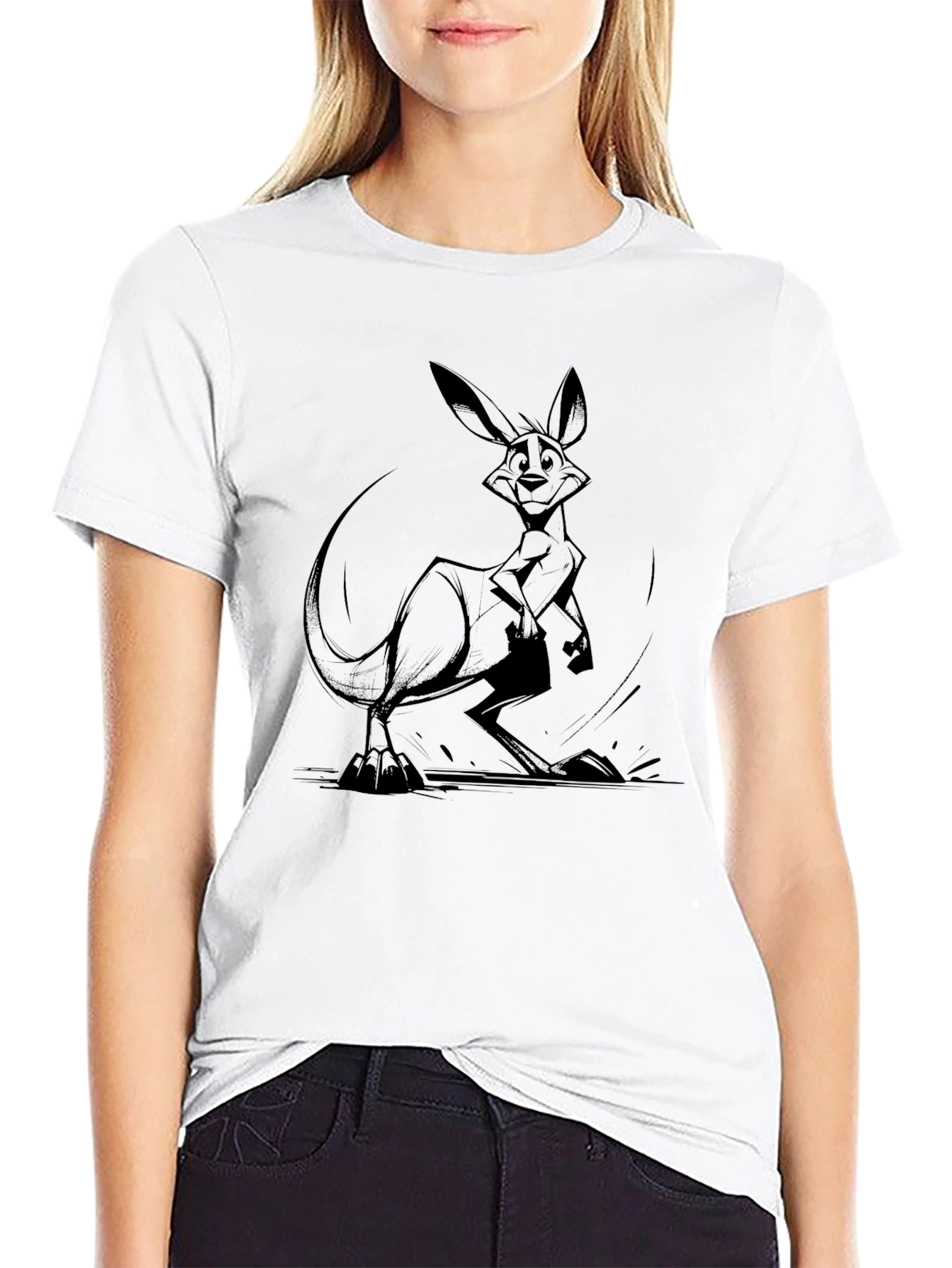 Kangaroo Graphic Tee - Black Cotton Casual T-Shirt